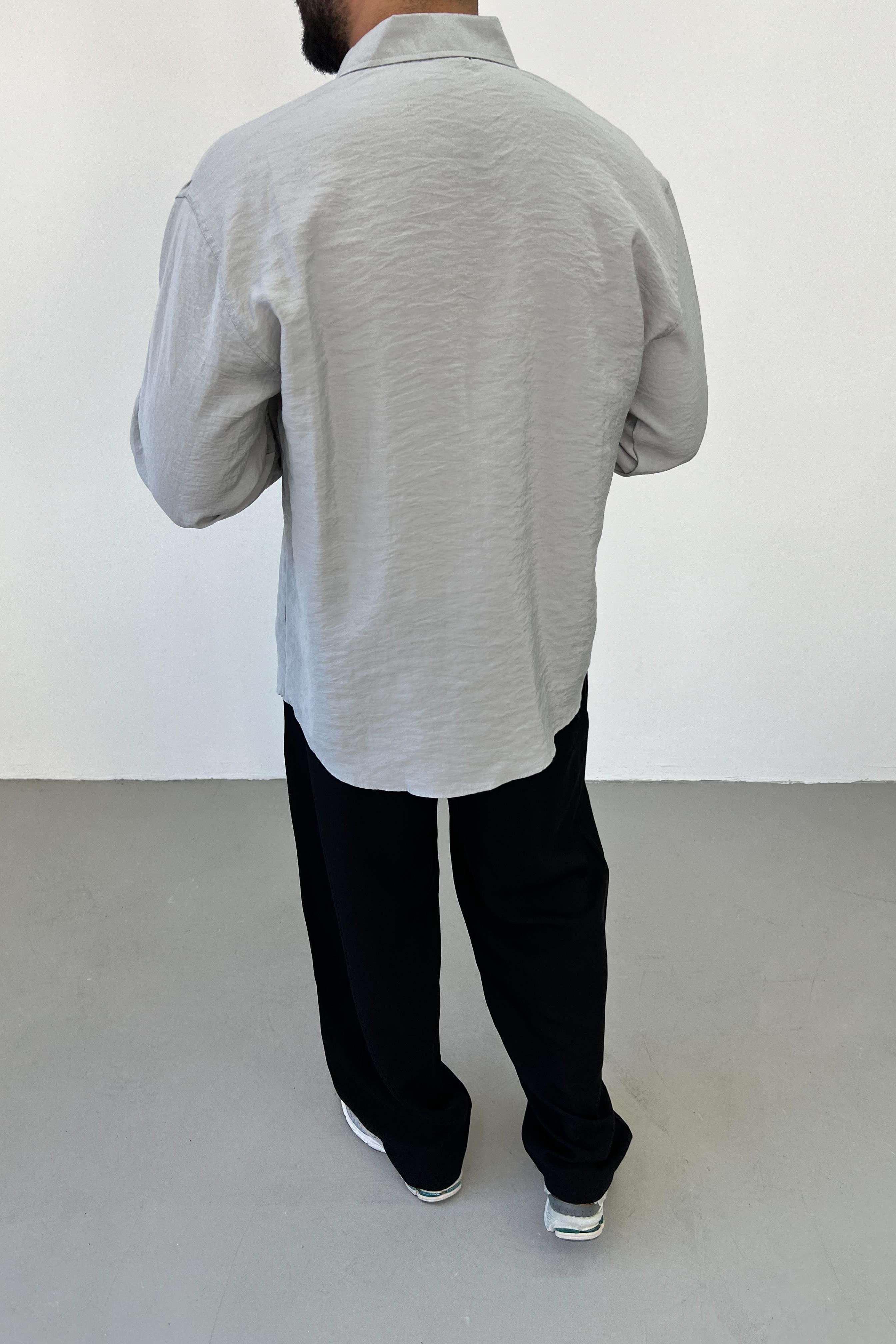 Modal Kumaş Gri Oversize Gömlek 4025
