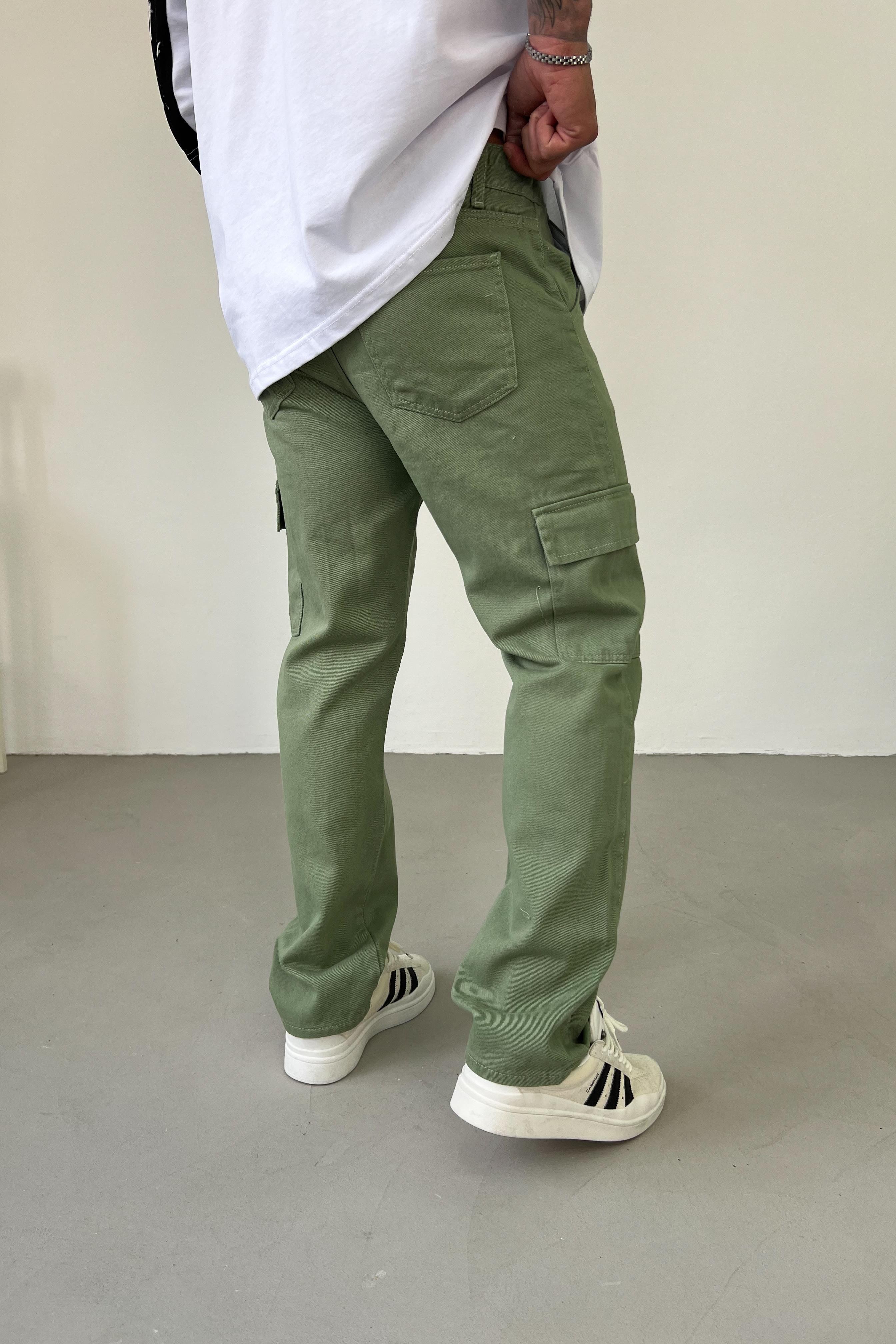 Gabardin Kumaş Yeşil Kargo Baggy Pantolon 2225