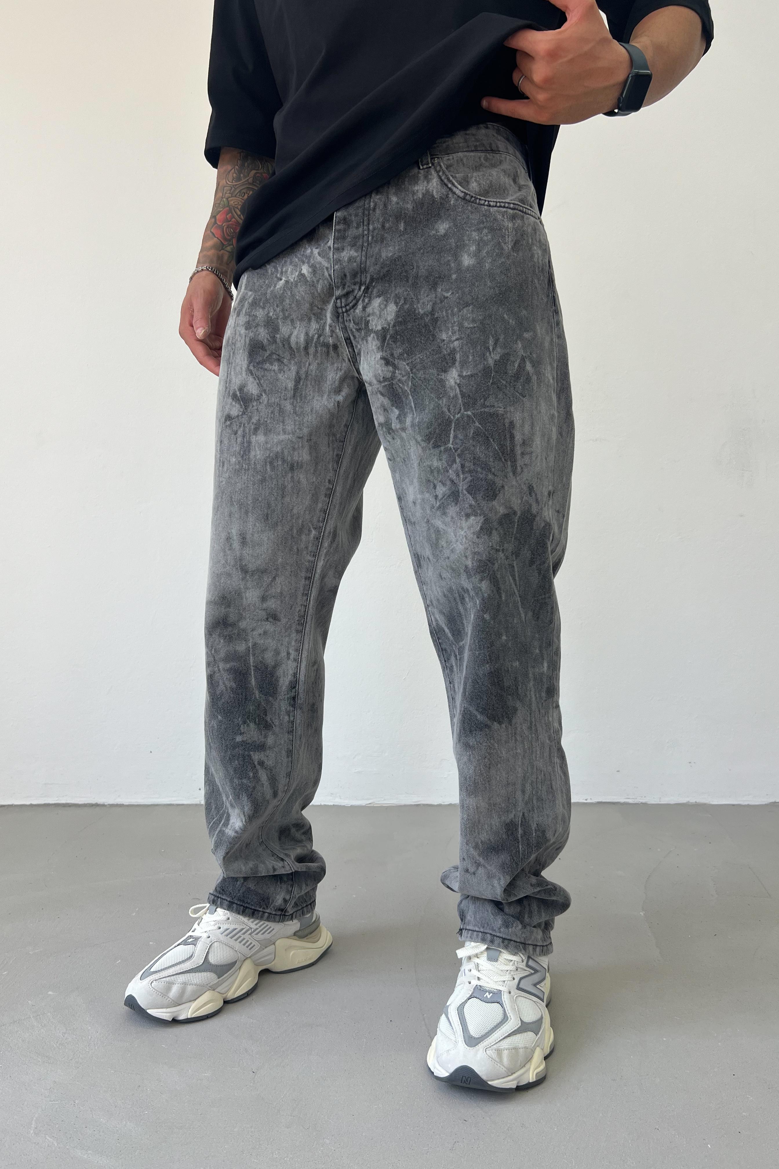Batik Yıkamalı Gri Baggy Pantolon 16671-STD