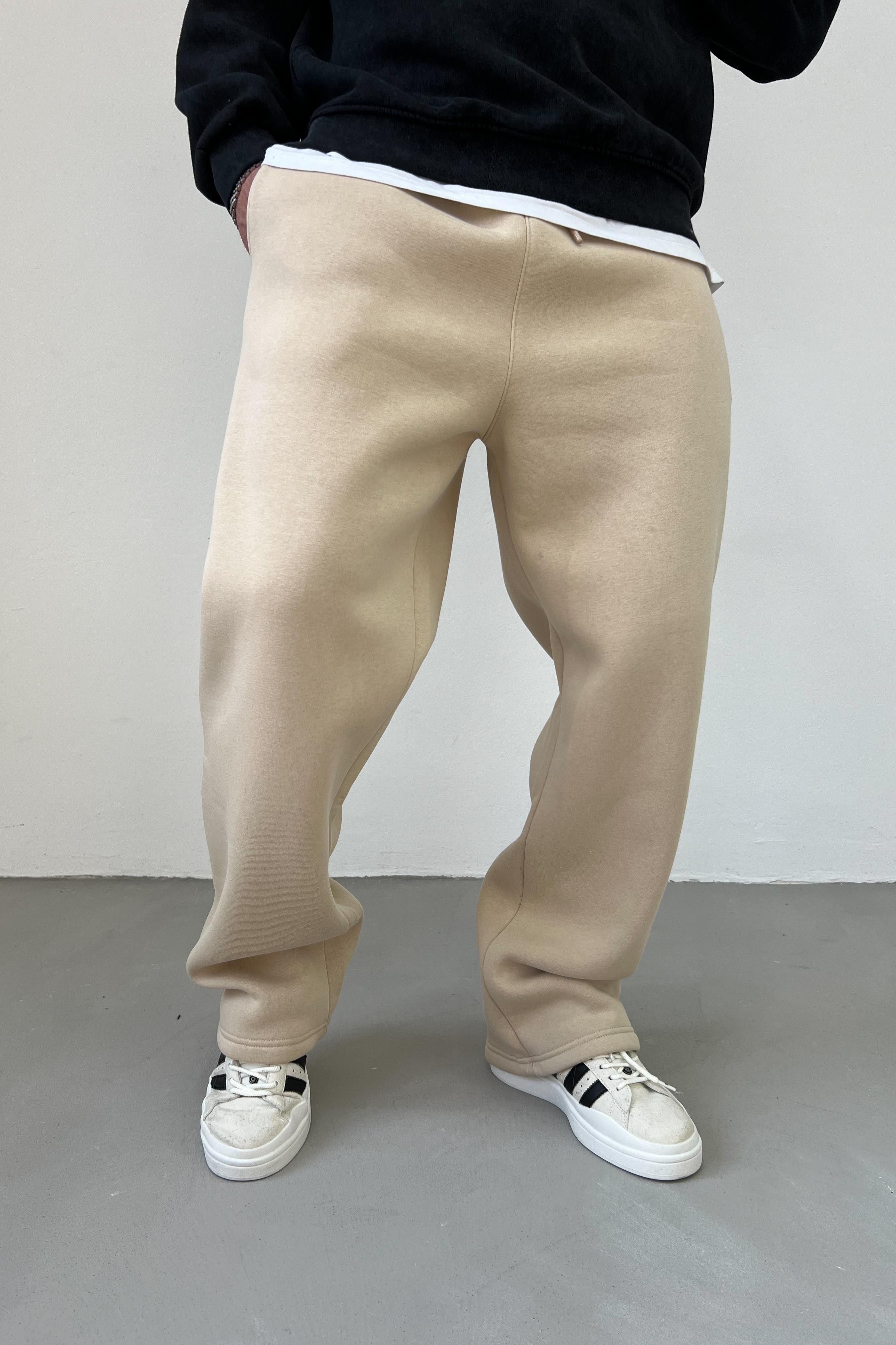 Etiket Detaylı Şeritli Bej Baggy Eşofman 5075