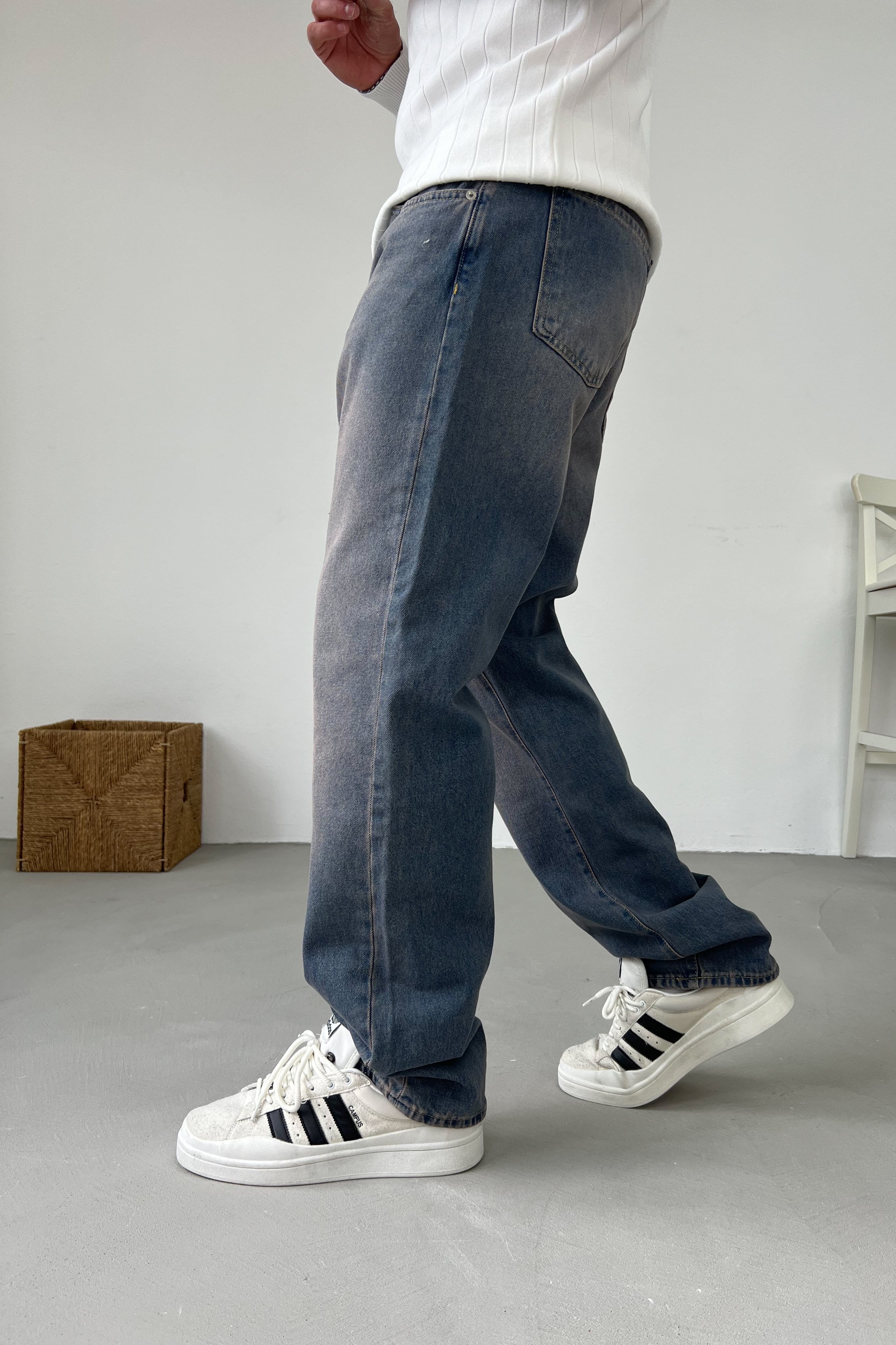 Eskitme Mavi Baggy Pantolon 16902-1