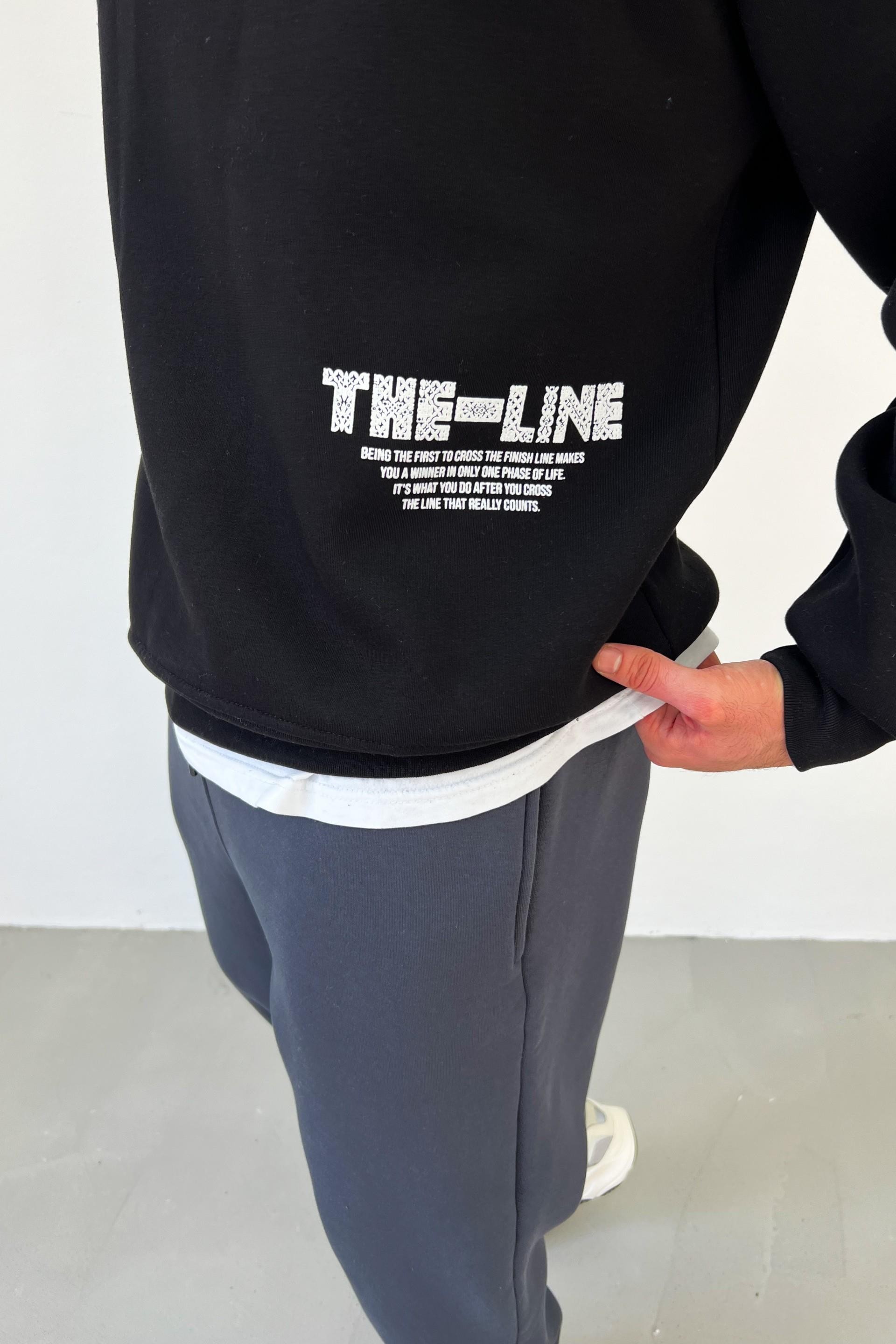 The Line Baskılı Oversize Siyah Sweatshirt 1009