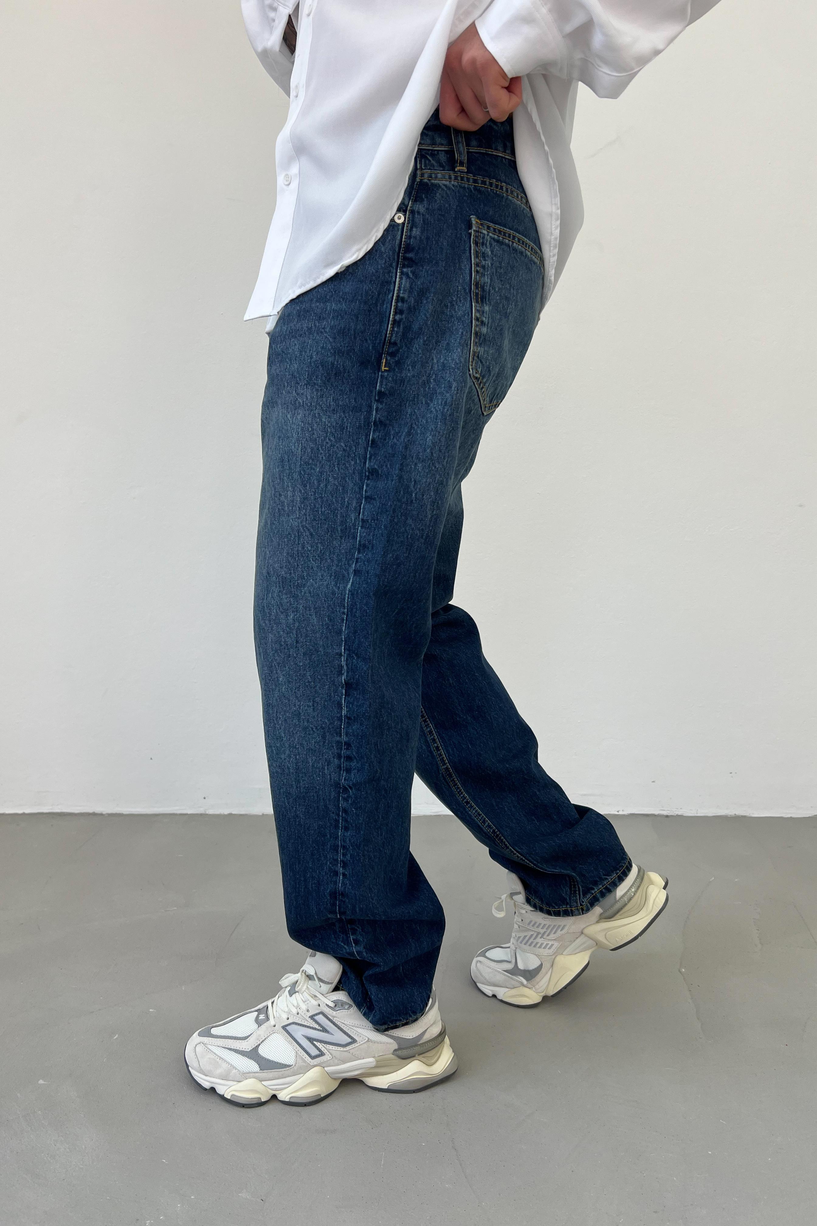 Taşlamalı Koyu Mavi Baggy Pantolon 16571-4