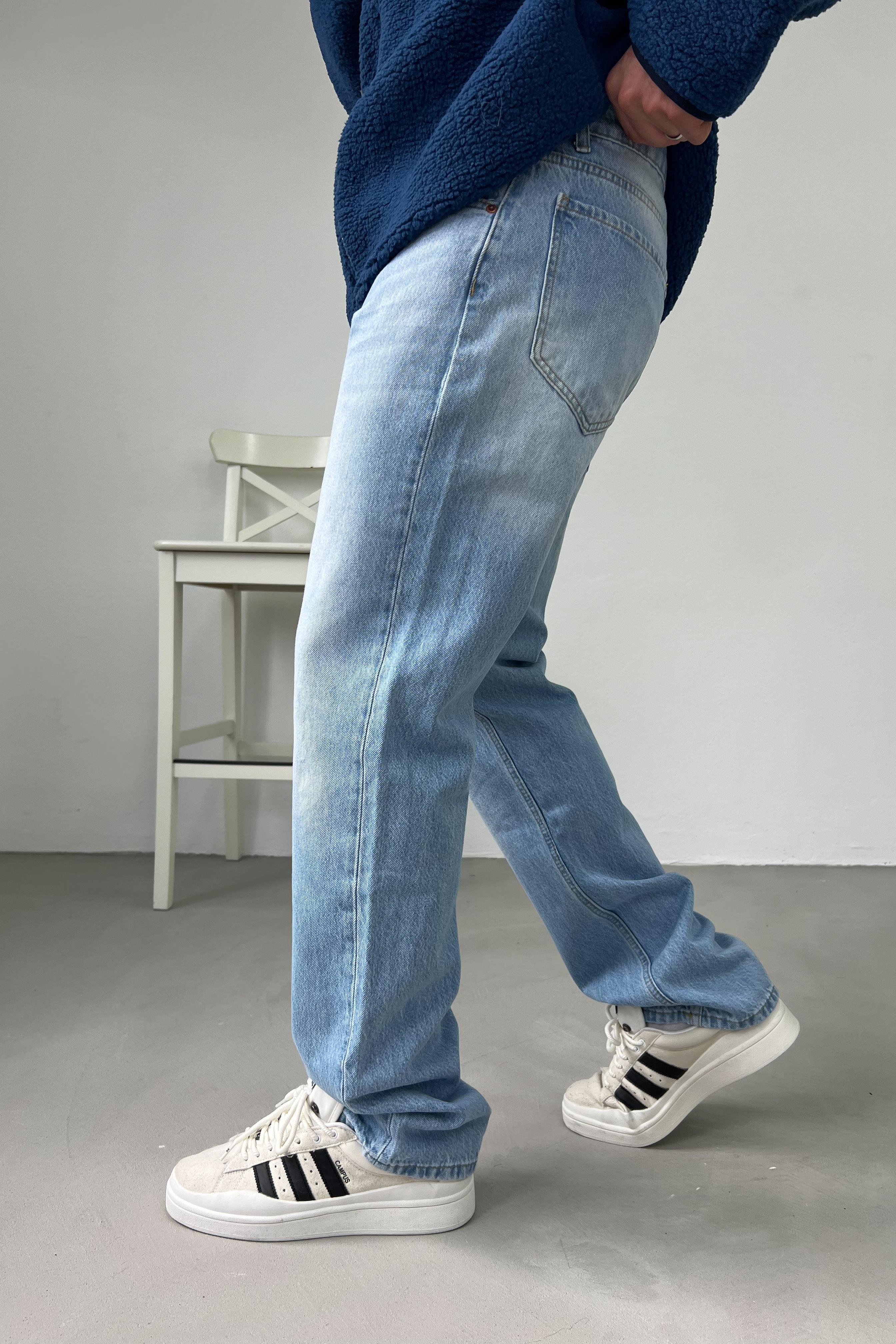 Taşlamalı Buz Mavi Baggy Pantolon 16567-3