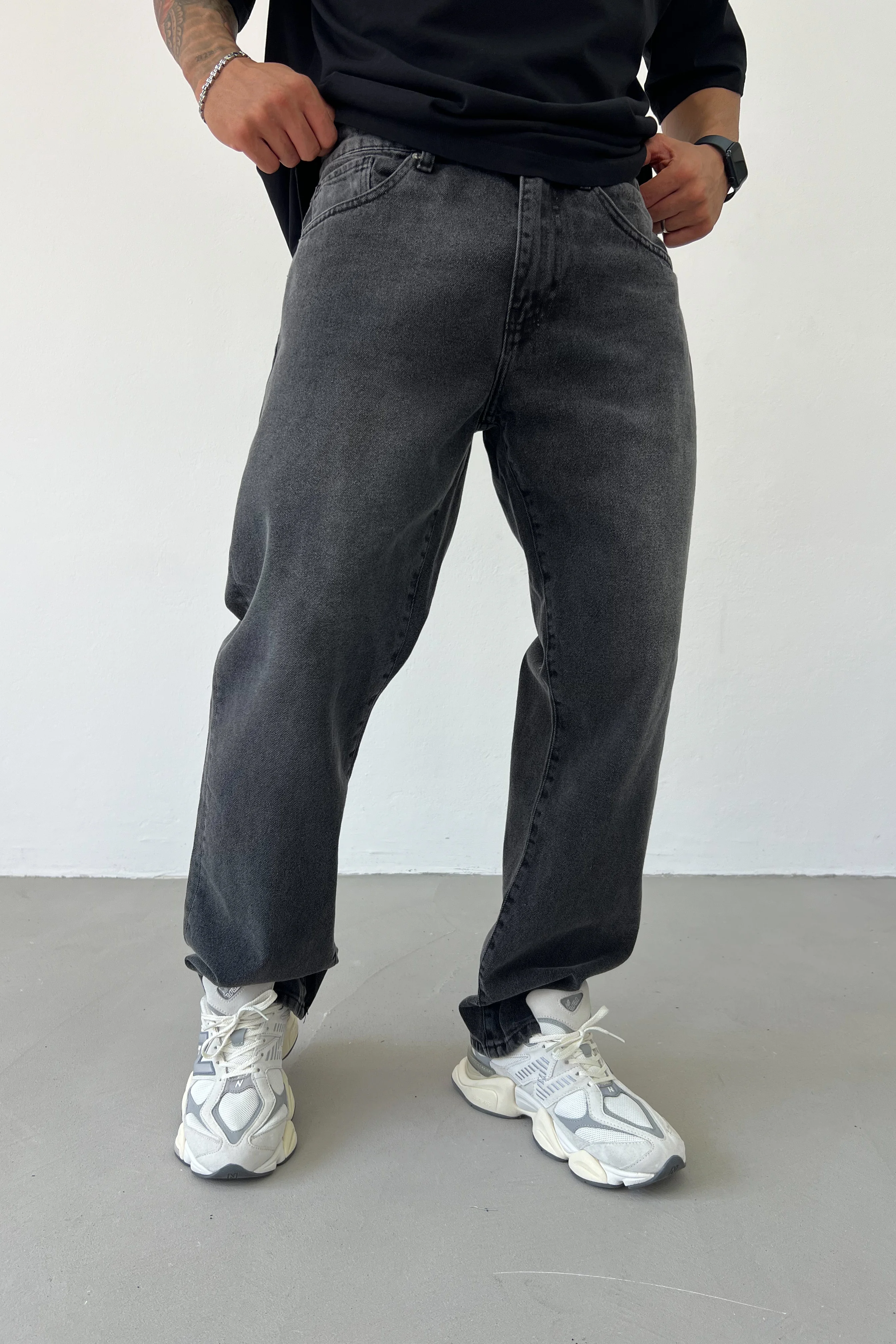 Taşlamalı Füme Baggy Pantolon 16728-3