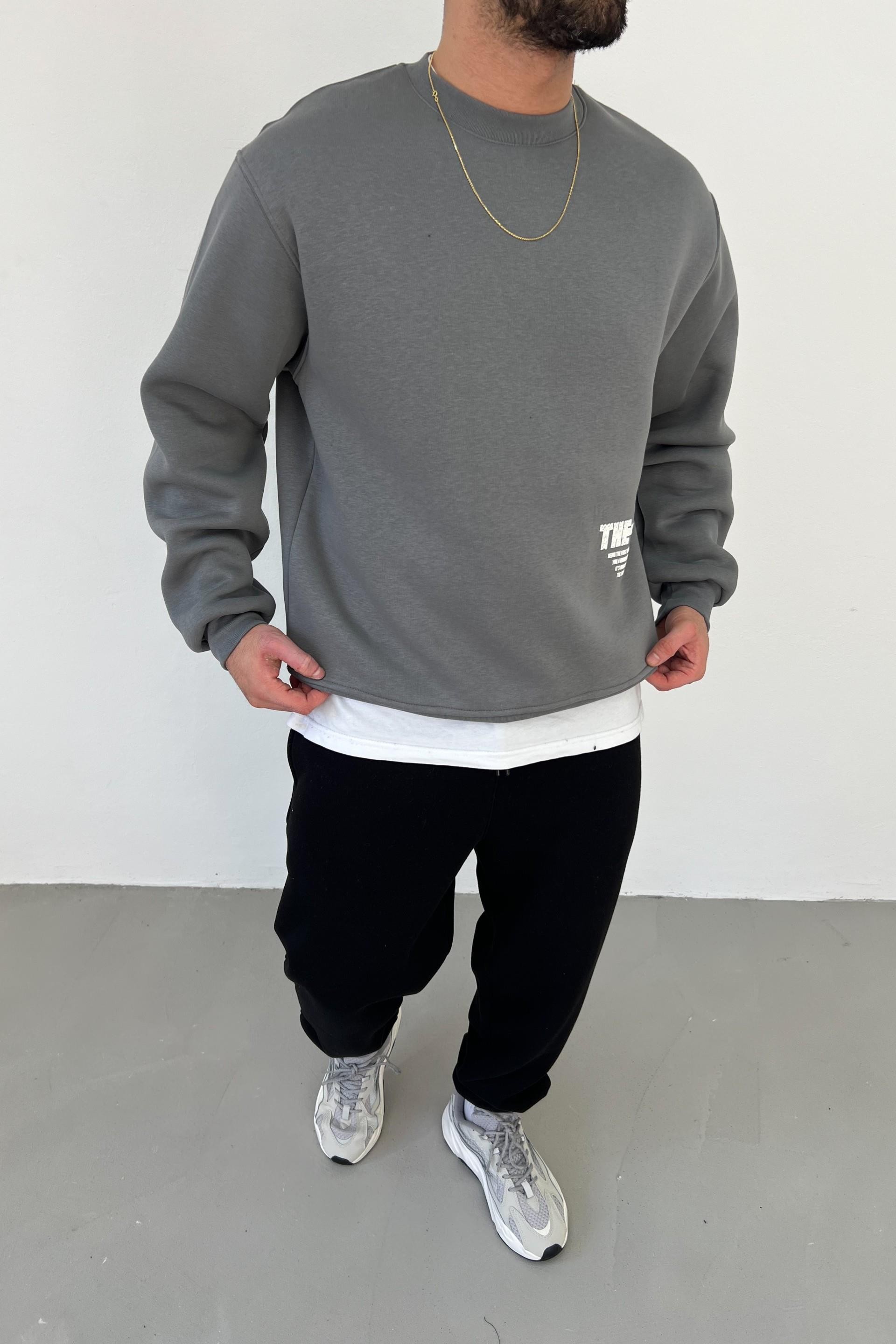 The Line Baskılı Oversize Füme Sweatshirt 1009