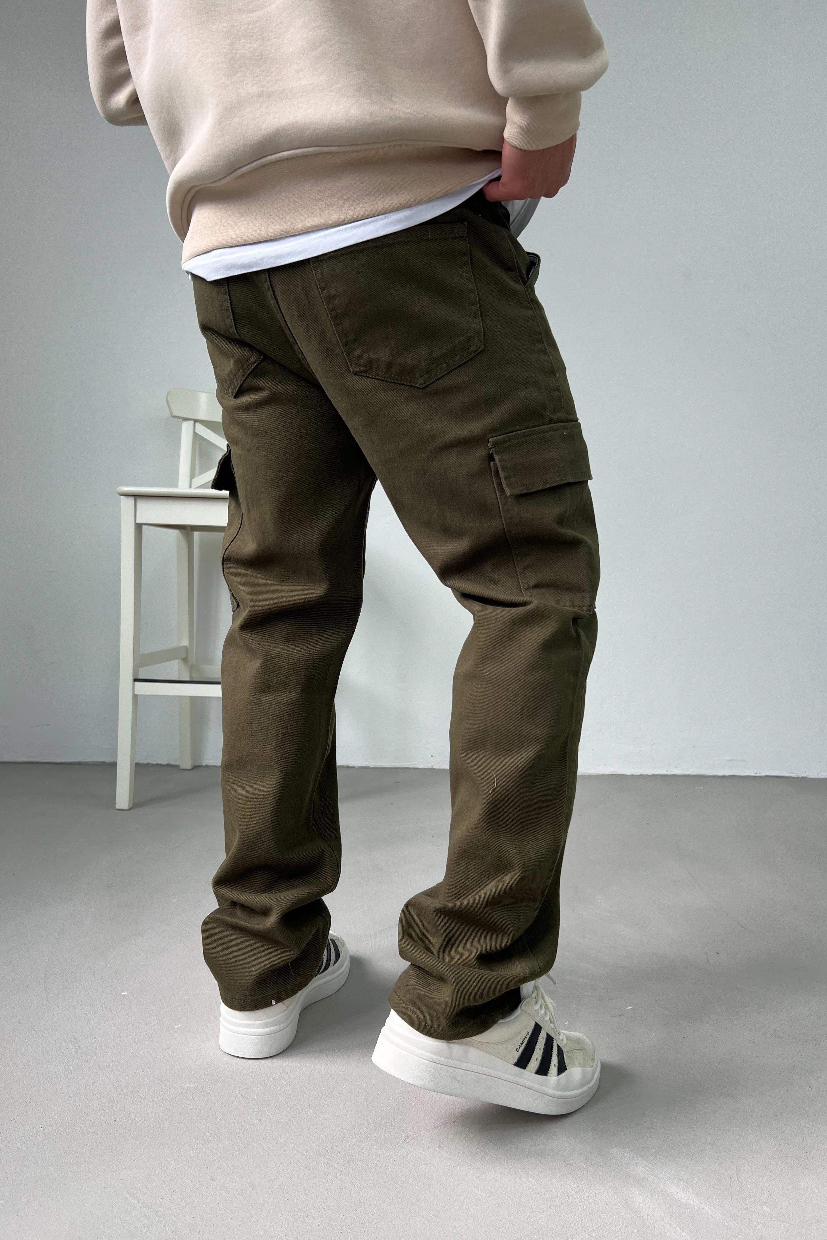 Gabardin Kumaş Haki Kargo Baggy Pantolon 2225