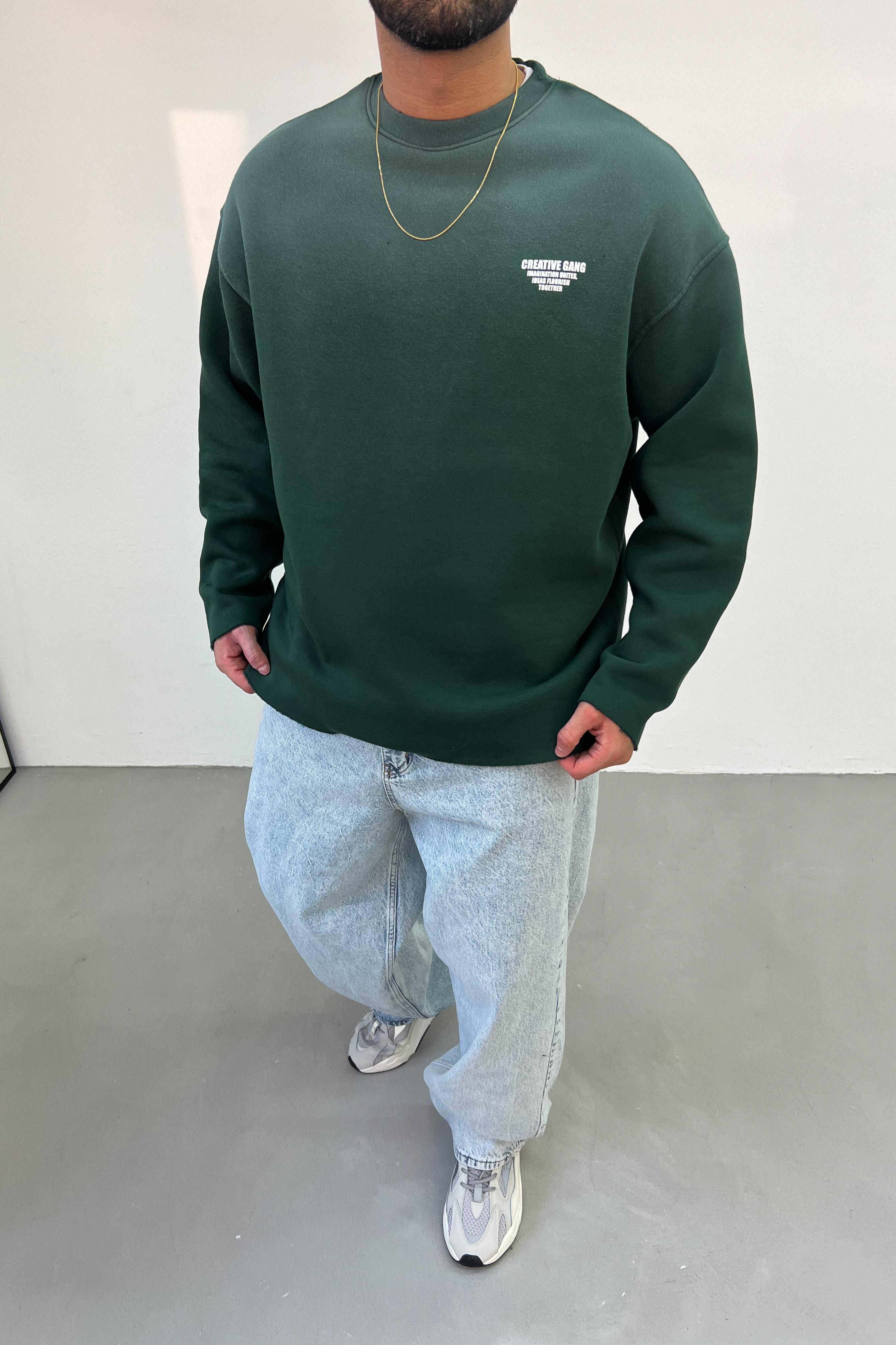 Creative Gang Sprey Boyalı Yeşil Oversize Sweatshirt 20