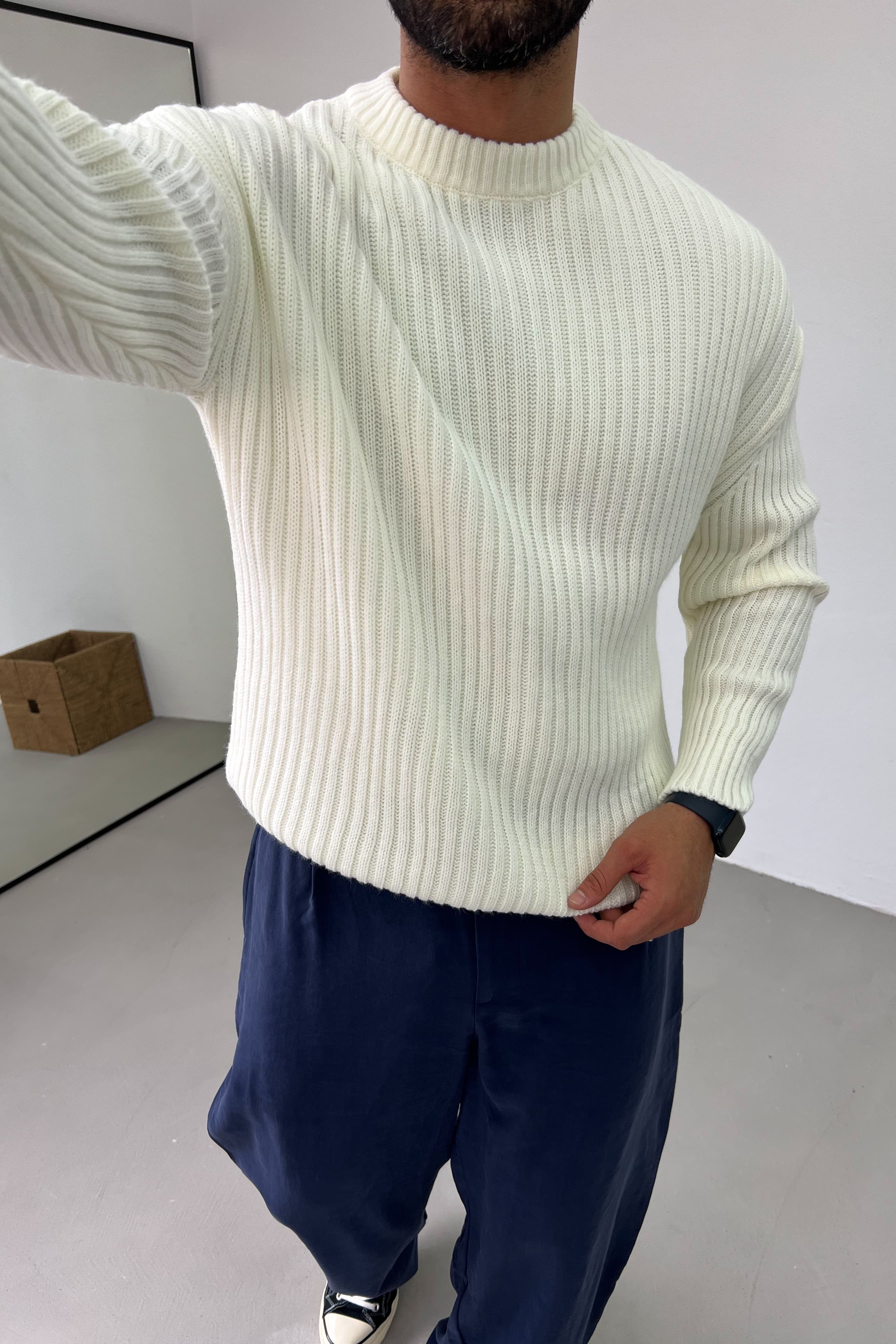 Fitilli Oversize Triko 1900 - Beyaz
