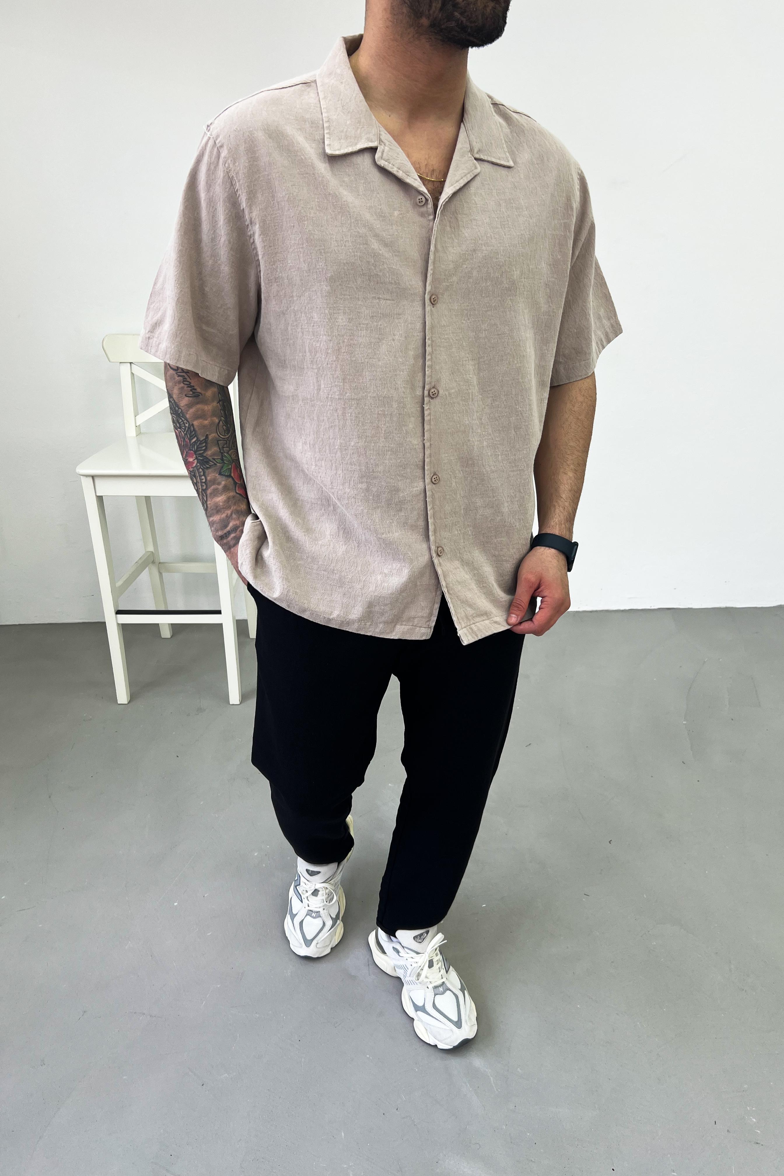 Oversize Basic Keten Gömlek 40-15