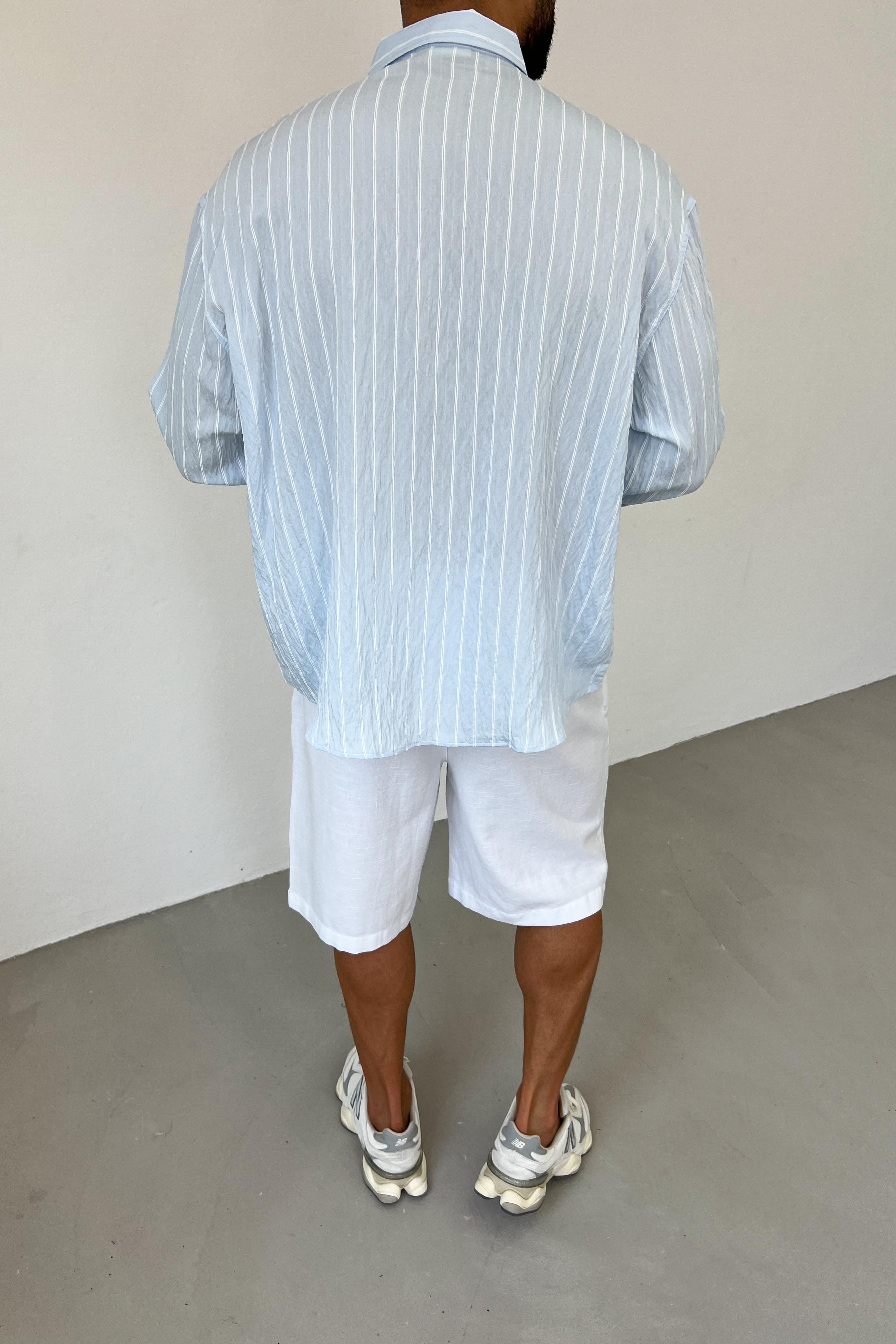 Göğüs Kalp Nakışlı Oversize Mavi Gömlek 1208