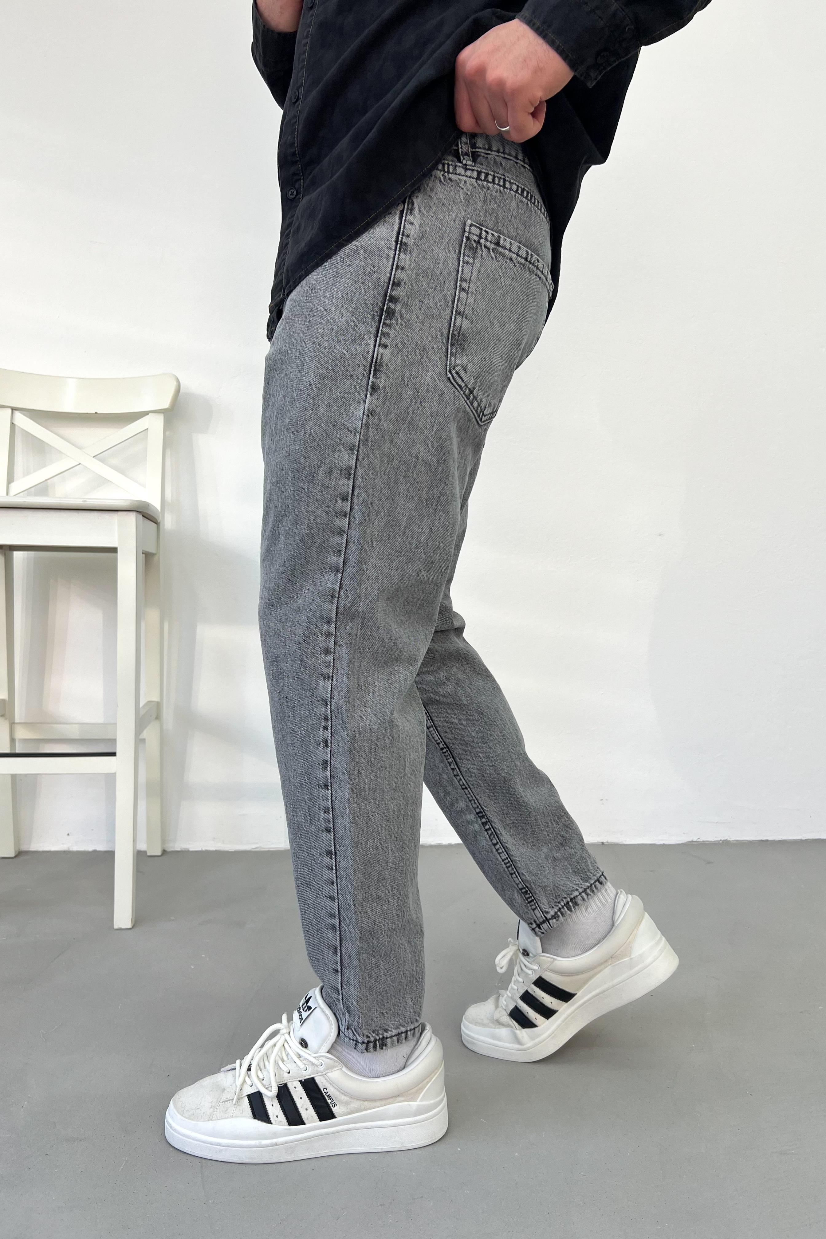 Taşlamalı Gri Boyfriend Pantolon 2672
