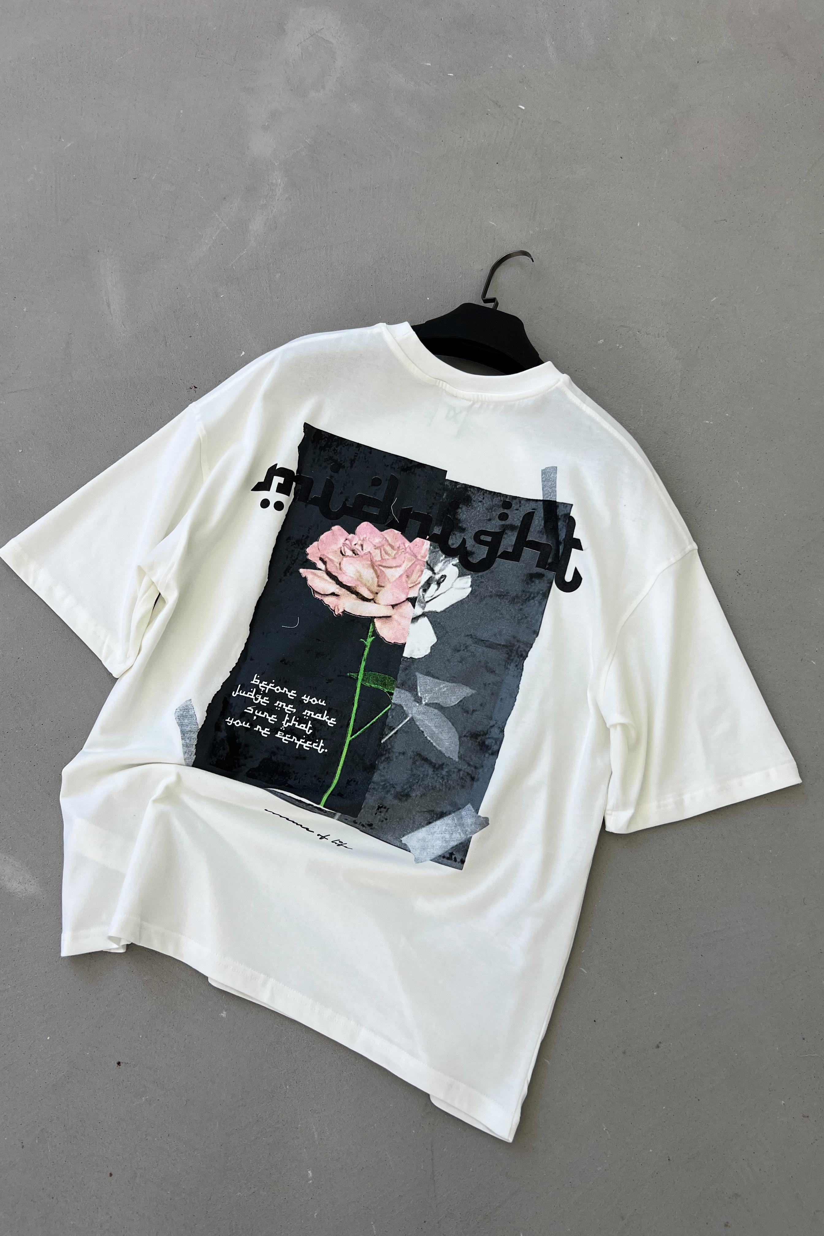 Midnight Baskılı Oversize Tshirt E70-139 - Beyaz