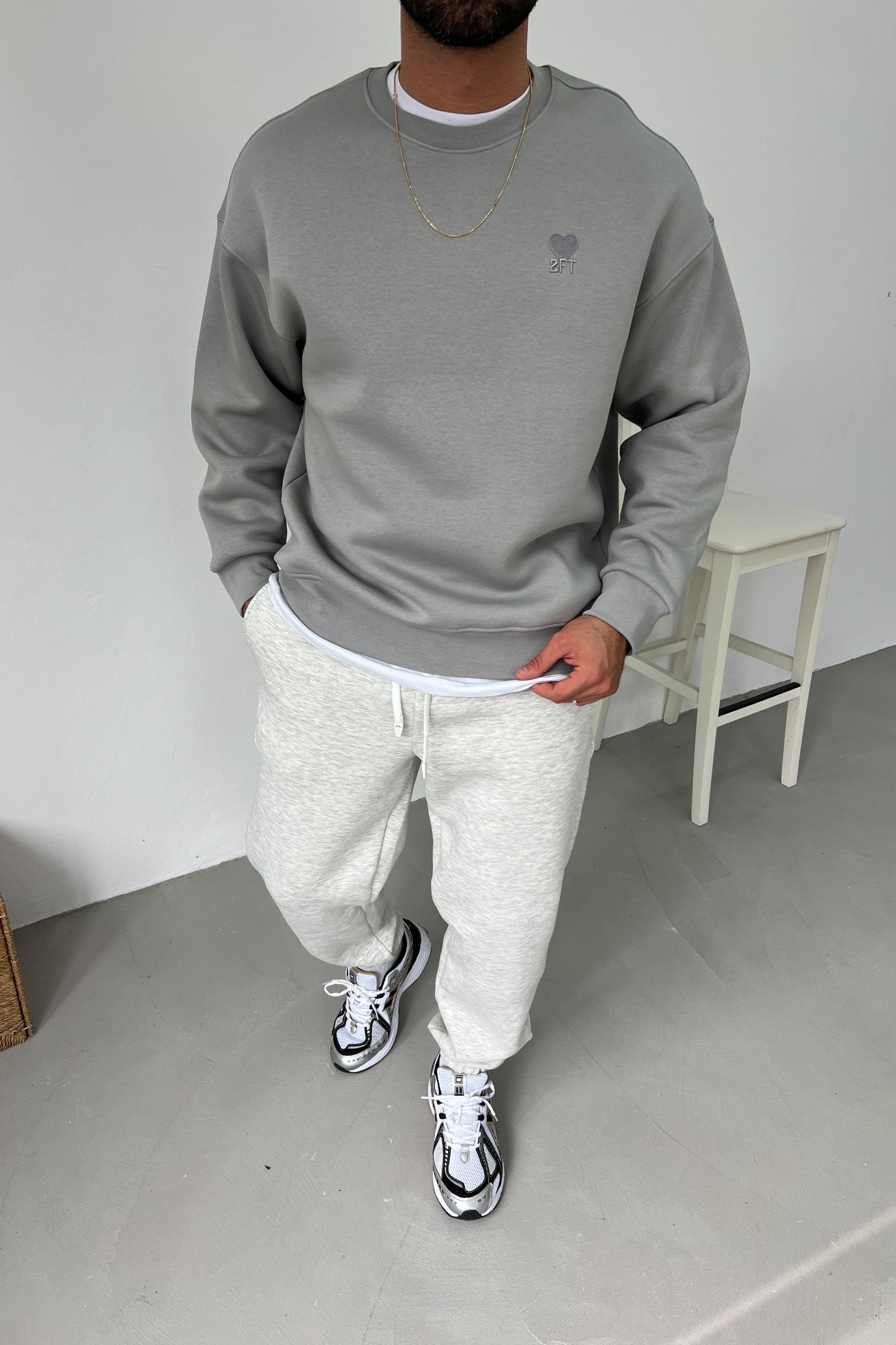 2FT Nakışlı Oversize Basic Sweatshirt 7080 - Gri