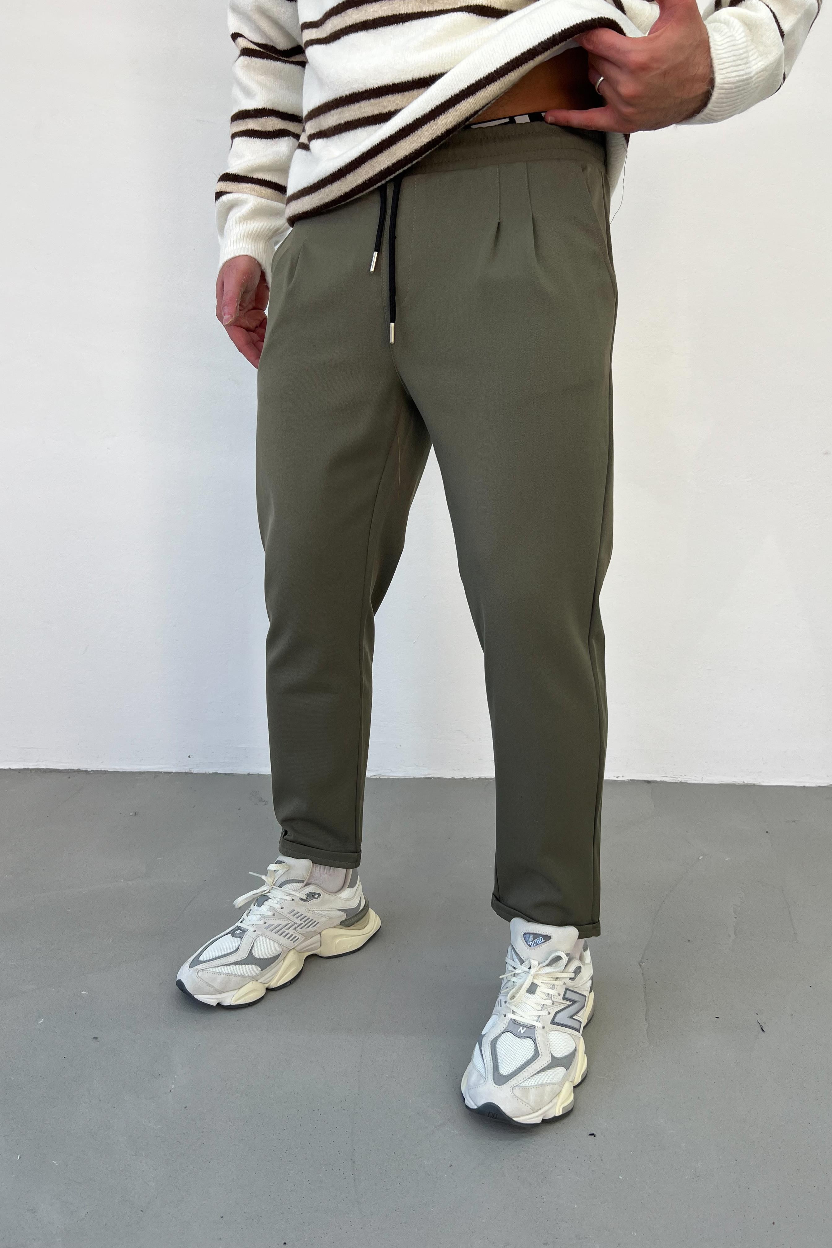Pileli Duble Paça Haki Jogger Pantolon 09