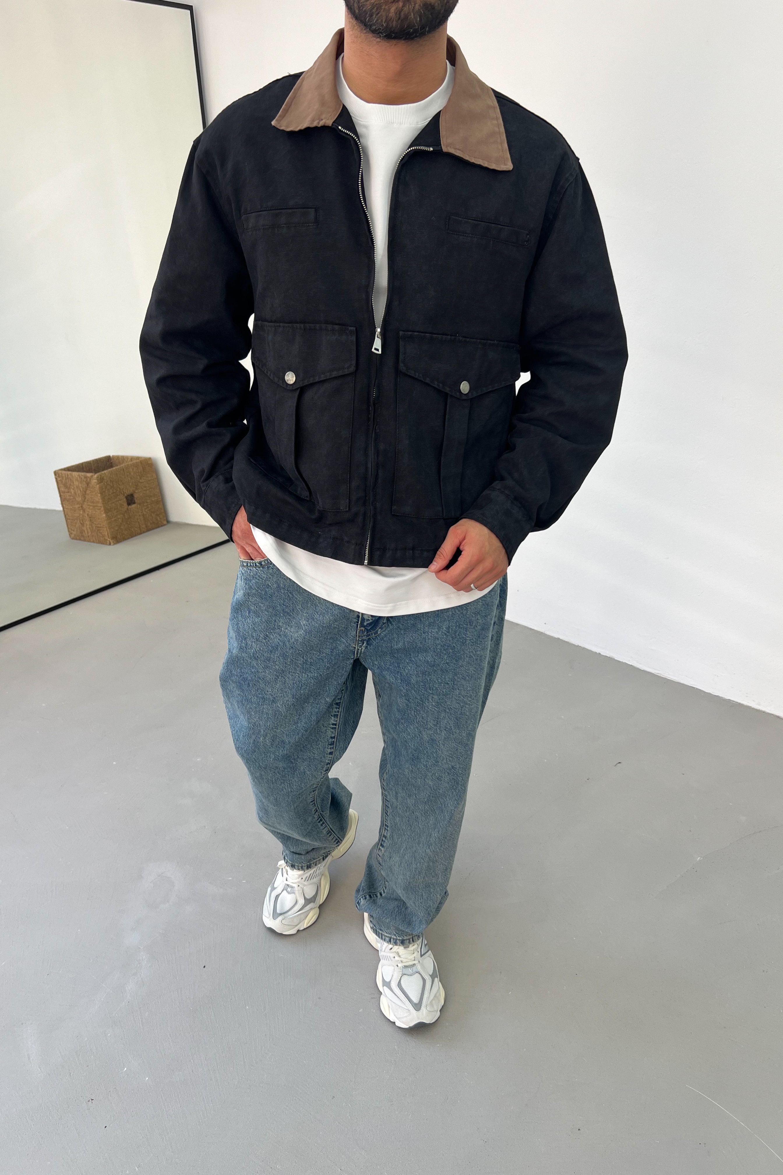 Yıkamalı Gabardin Oversize Ceket 110-07 - Siyah