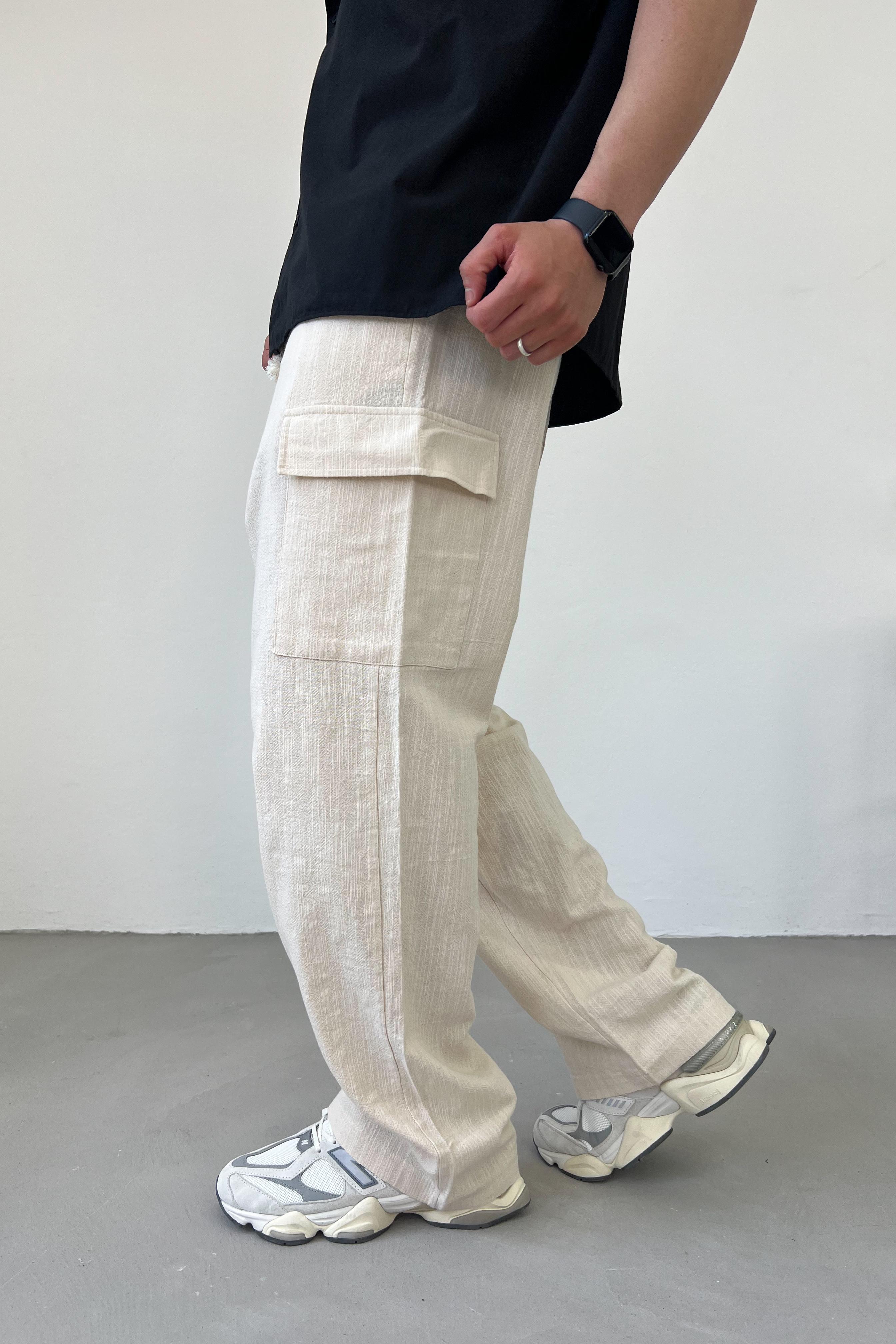 Keten Kargo Baggy Pantolon 70-136 - Bej