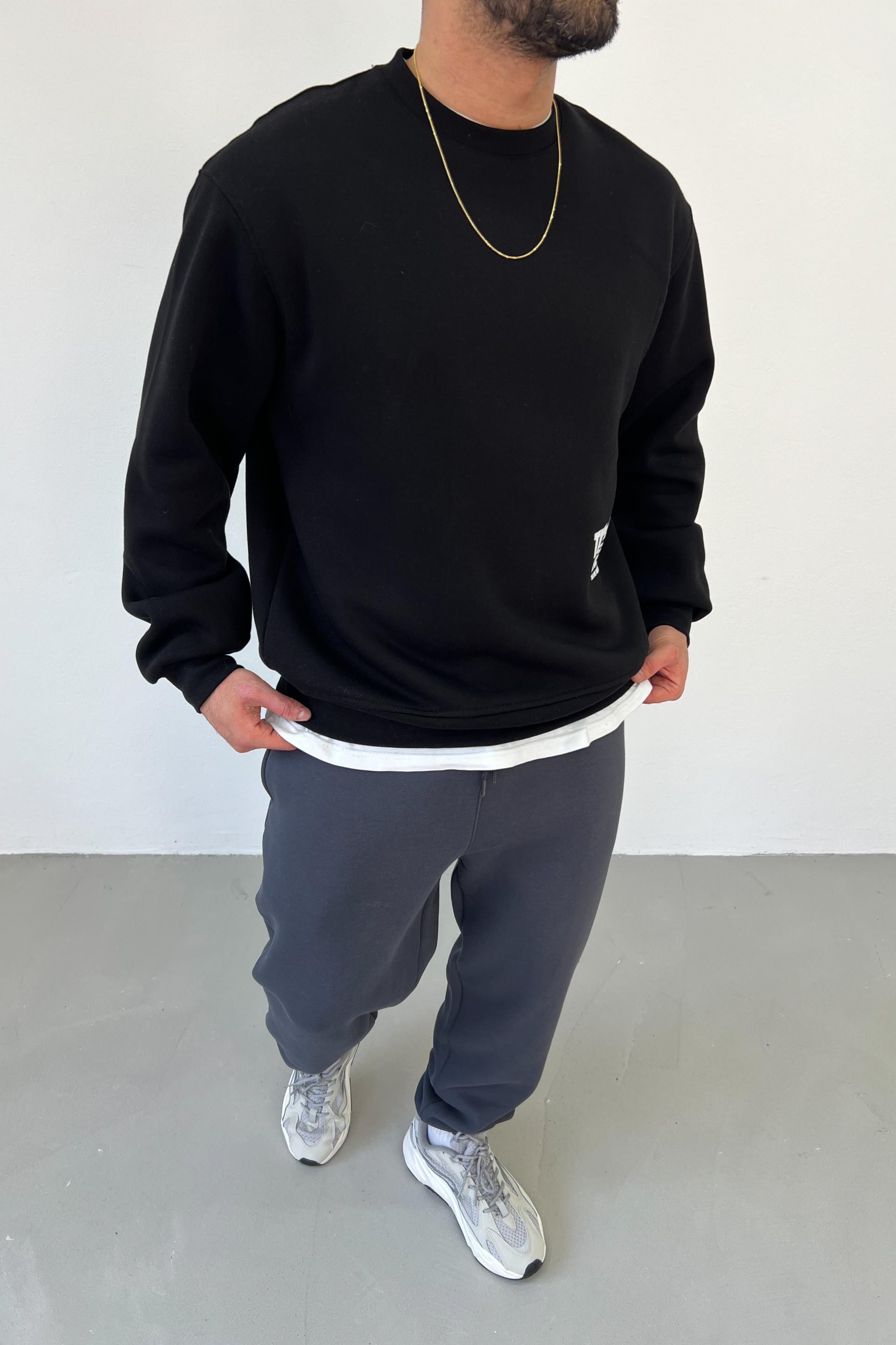 The Line Baskılı Oversize Siyah Sweatshirt 1009