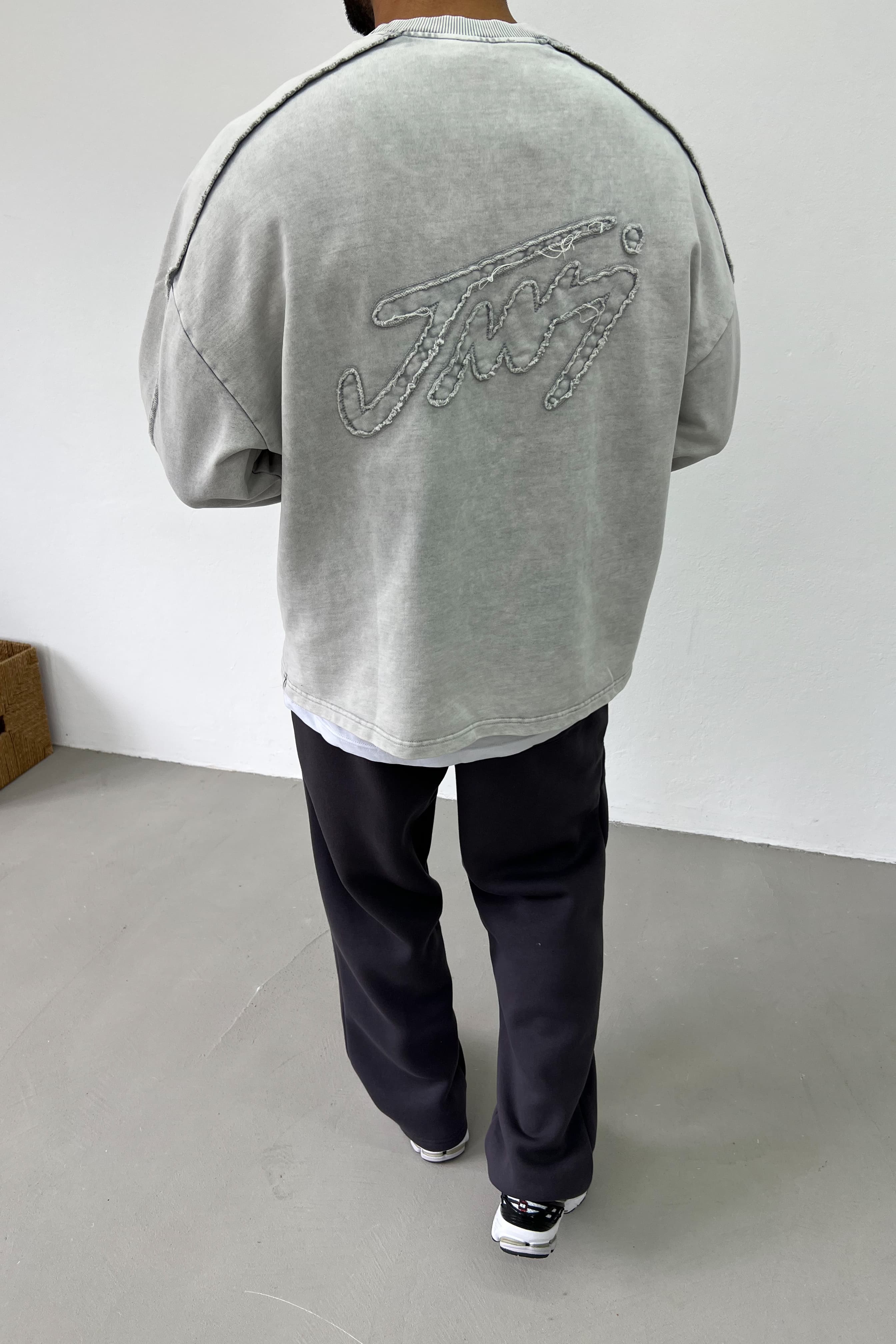 Jcy Dikiş Detaylı Yıkamalı Oversize Sweatshirt 26K113 - Gri
