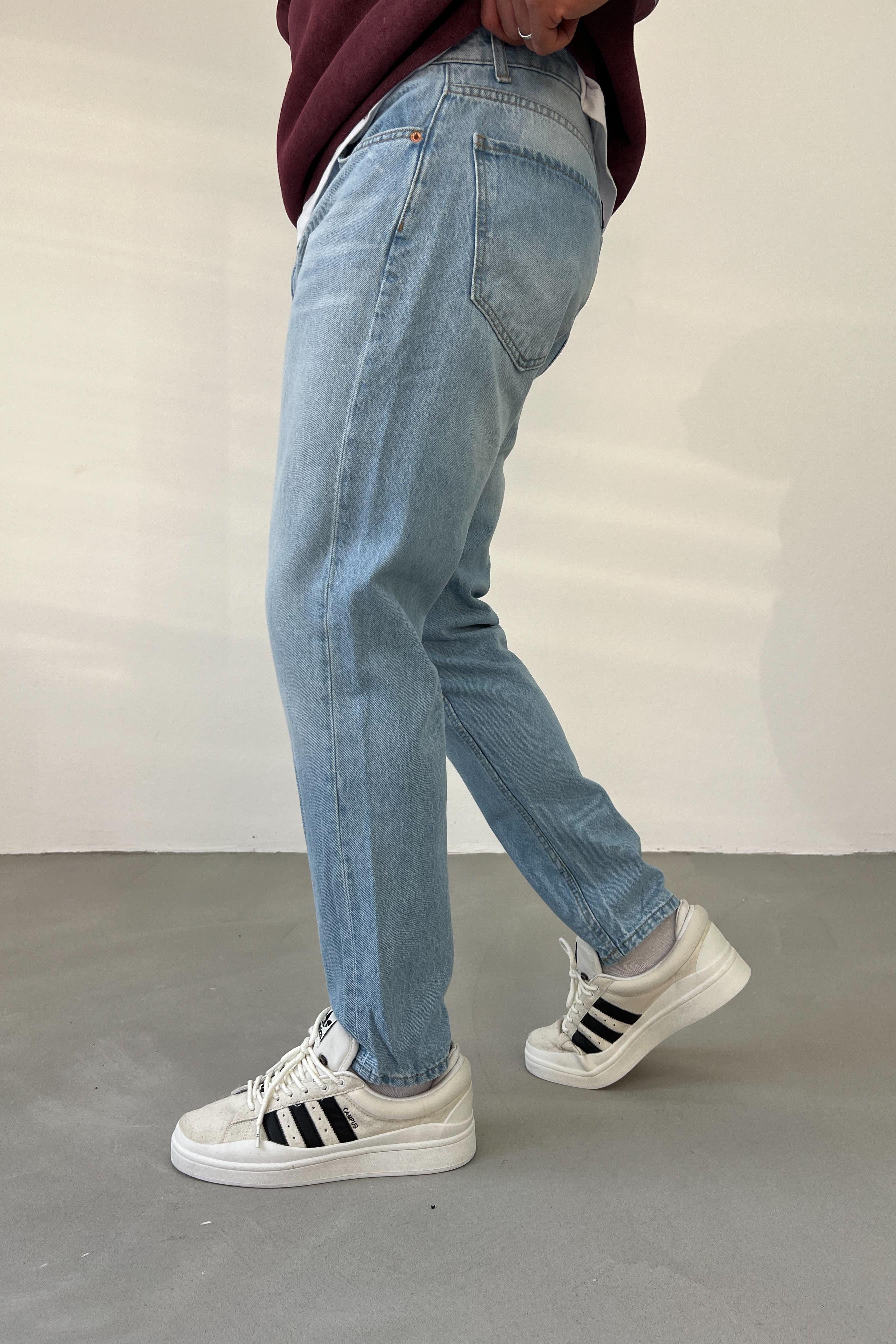 Taşlamalı Buz Mavi Boyfriend Pantolon 16568-2
