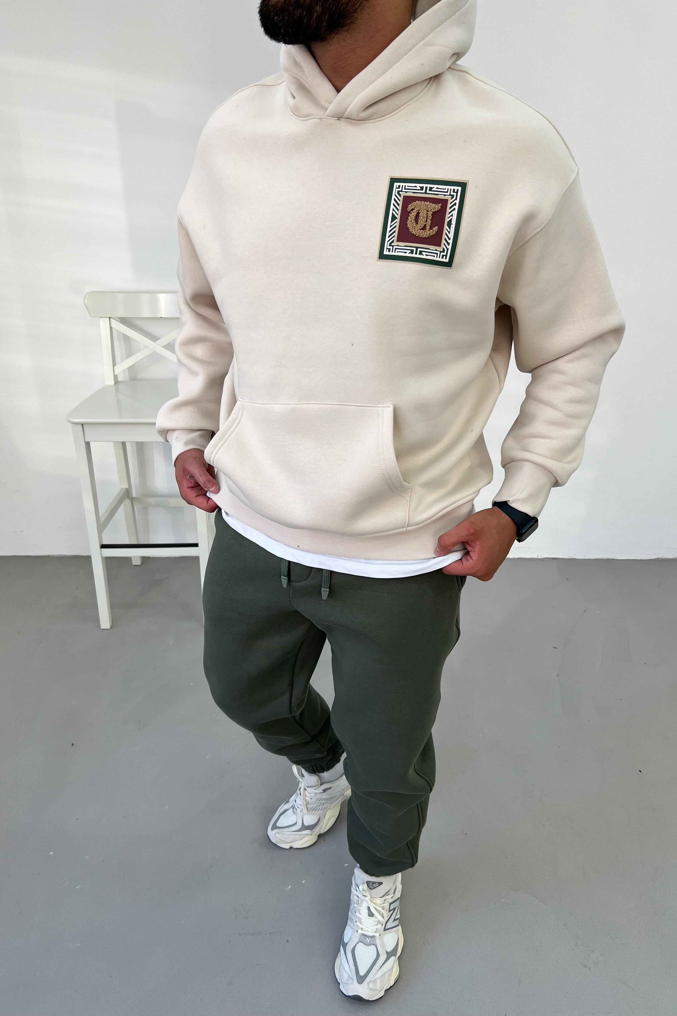 Sırt Etnik Baskılı Oversize Bej Sweatshirt 1604
