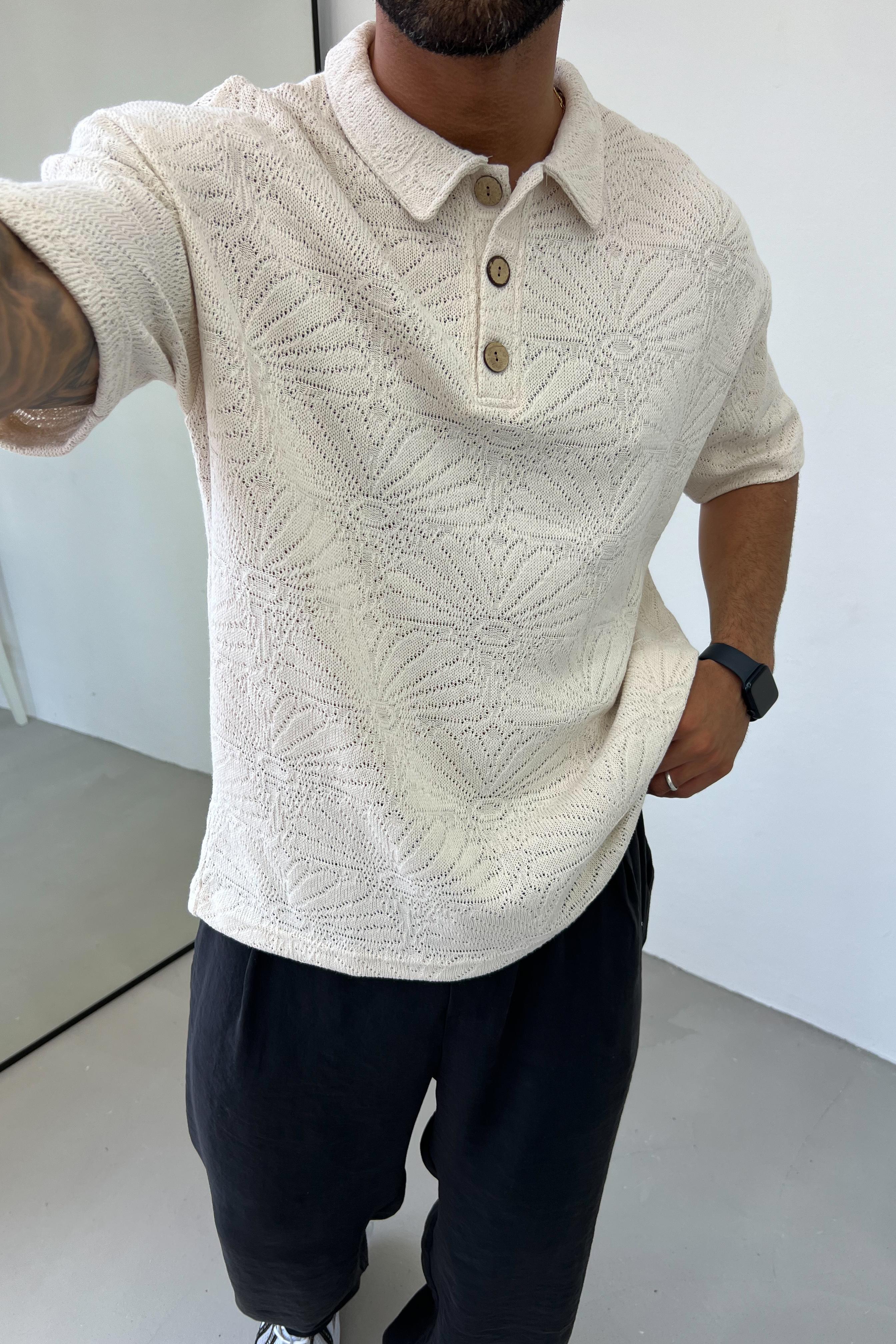 Polo Yaka Örme Triko Tshirt 7017 - Bej