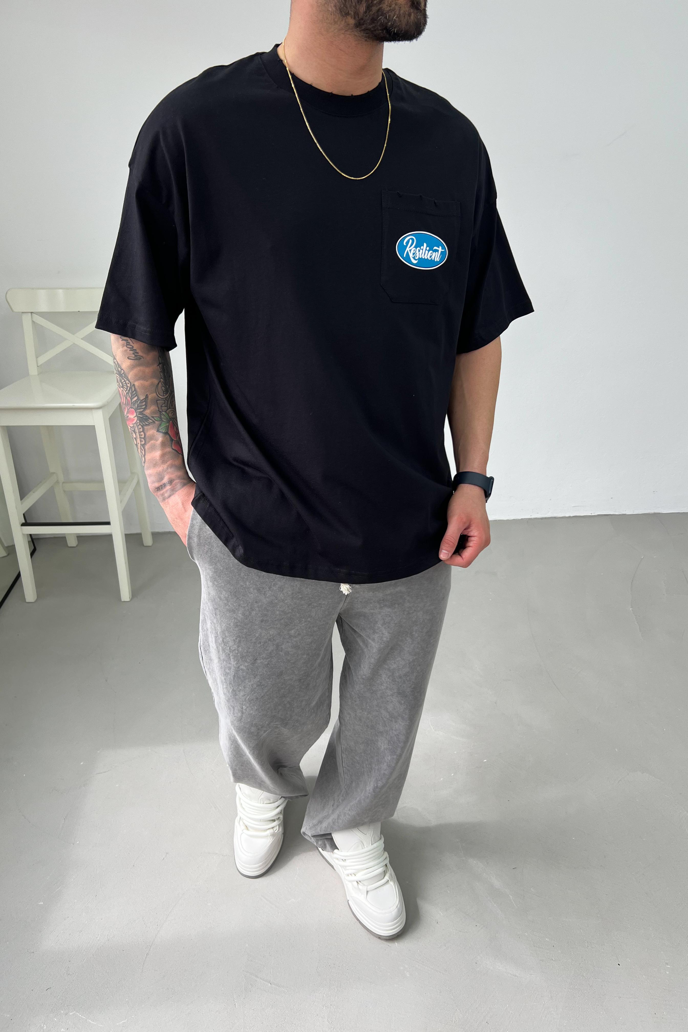 Resilient Cep Detaylı Oversize Tshirt Y124