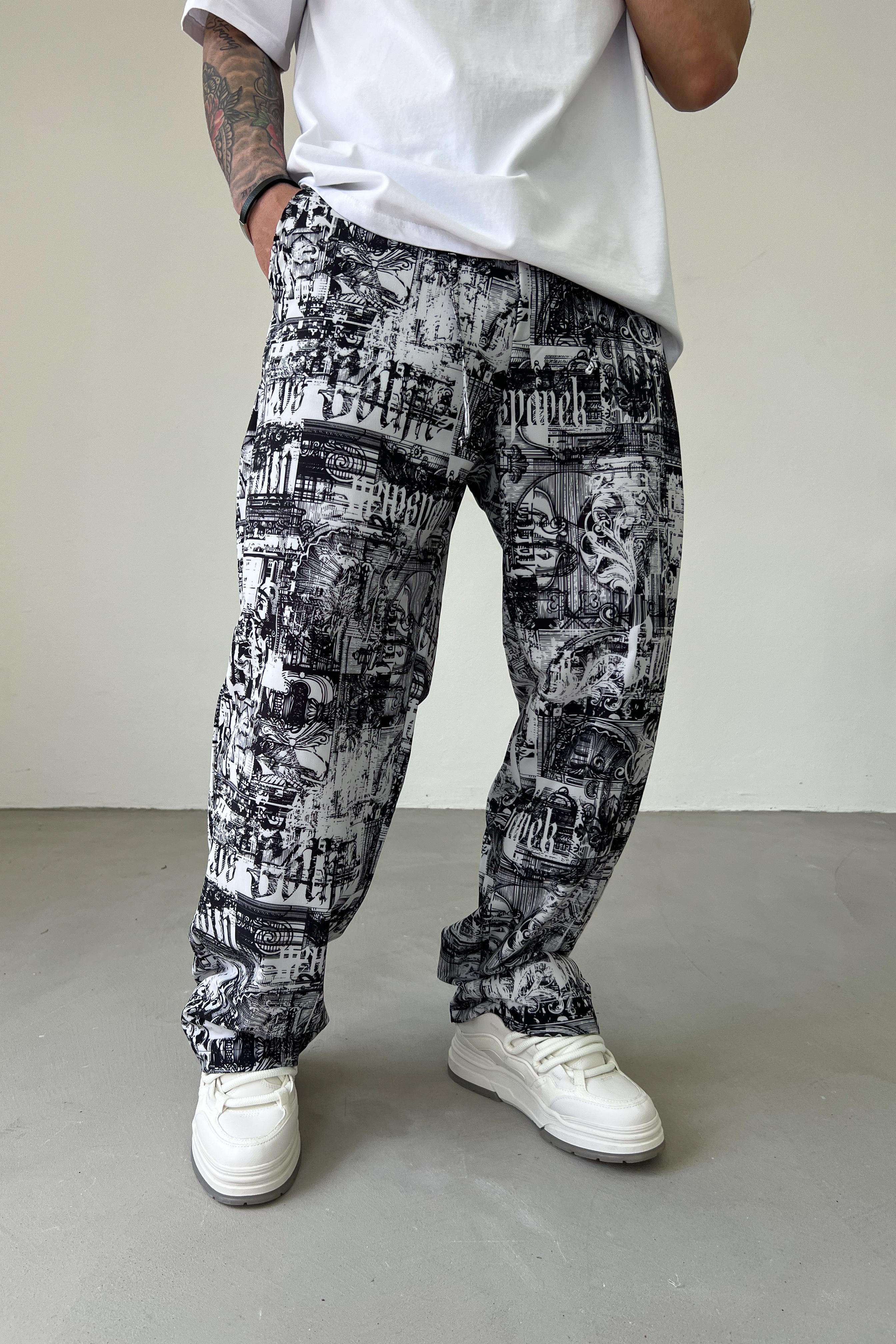 Dijital Baskılı Baggy Pantolon 24Y336 - Siyah