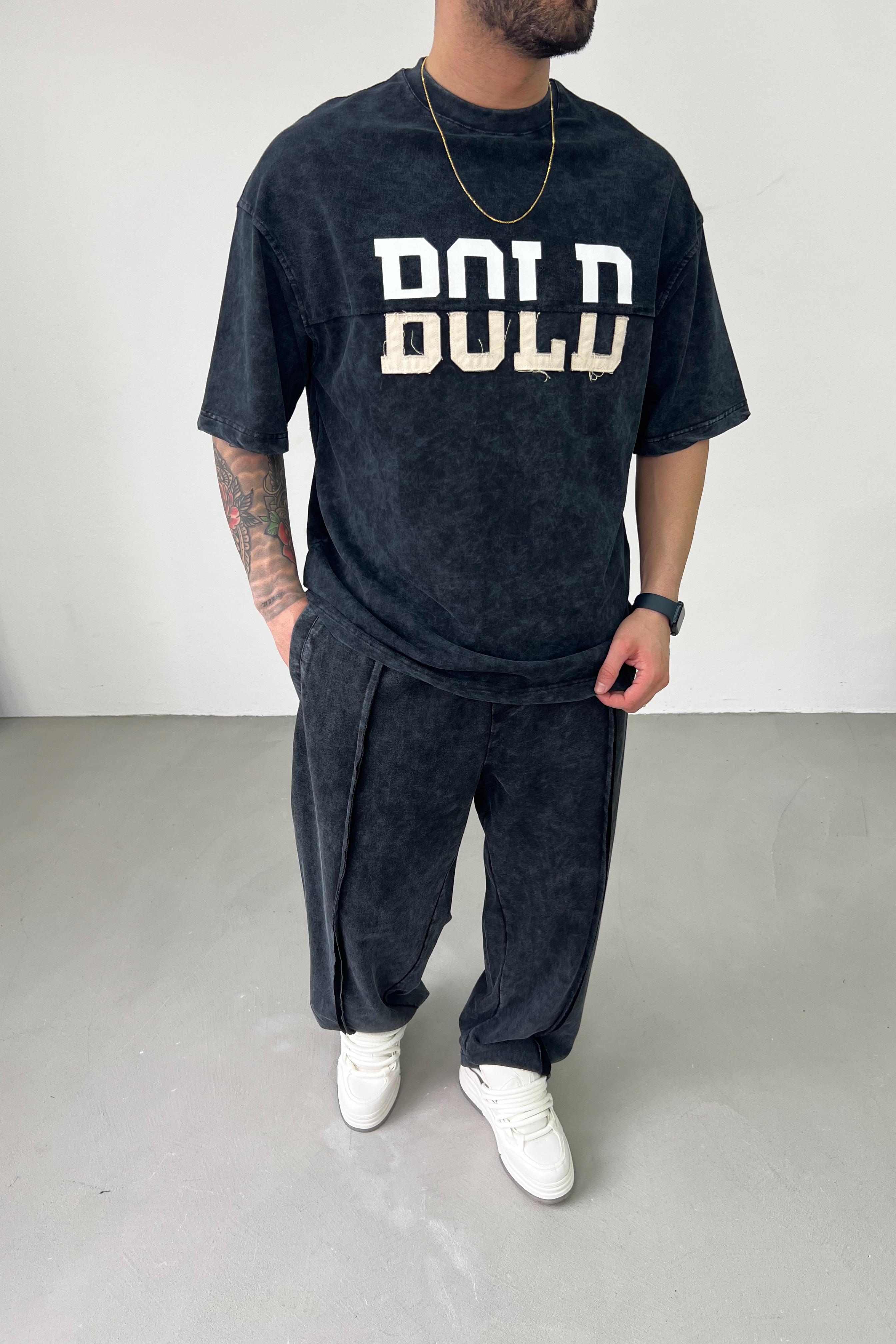 Bold Nakışlı Yıkamalı Oversize Tshirt 71-53