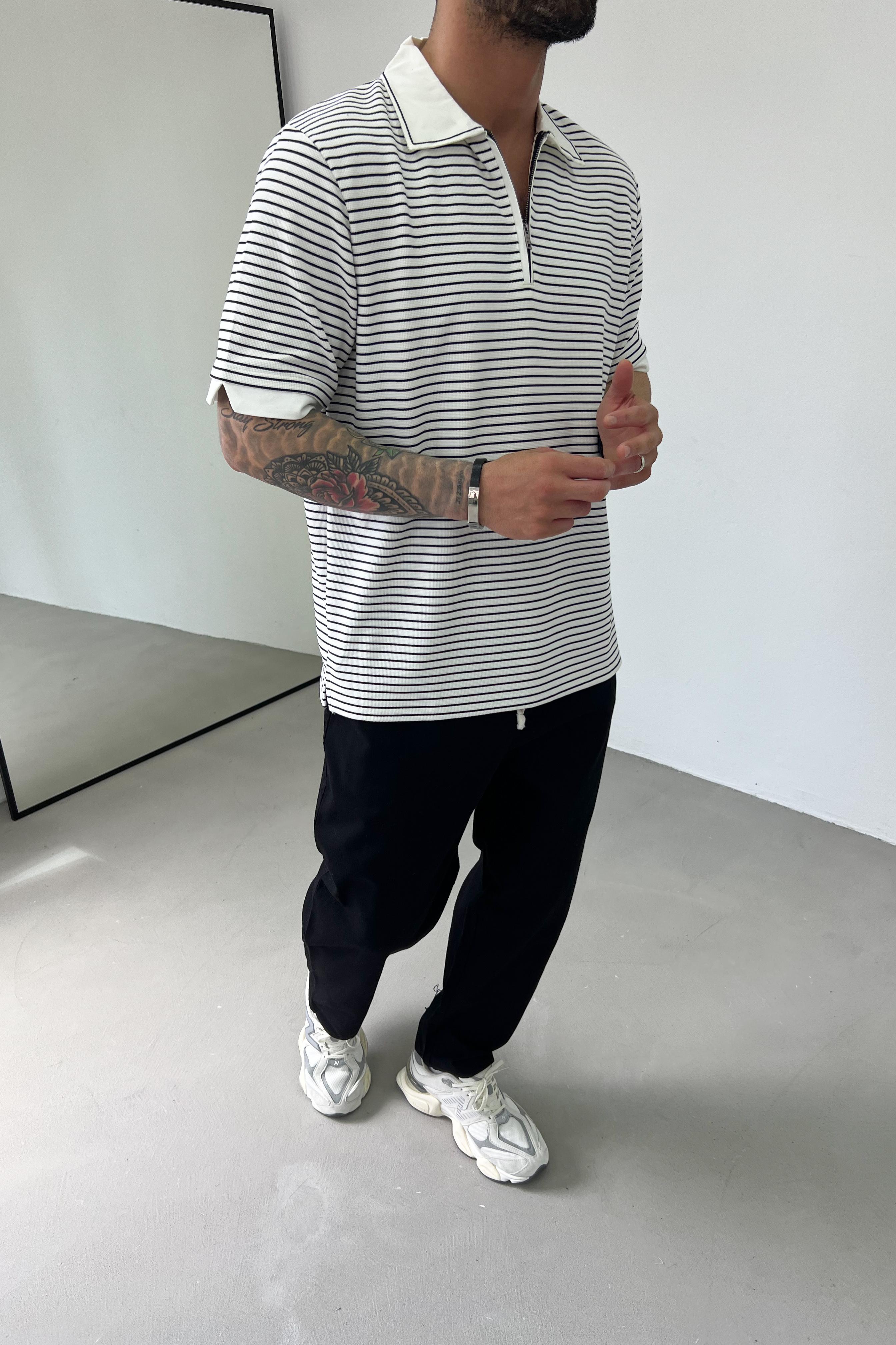 Çizgili Waffle Kumaş Polo Yaka Tshirt 1033