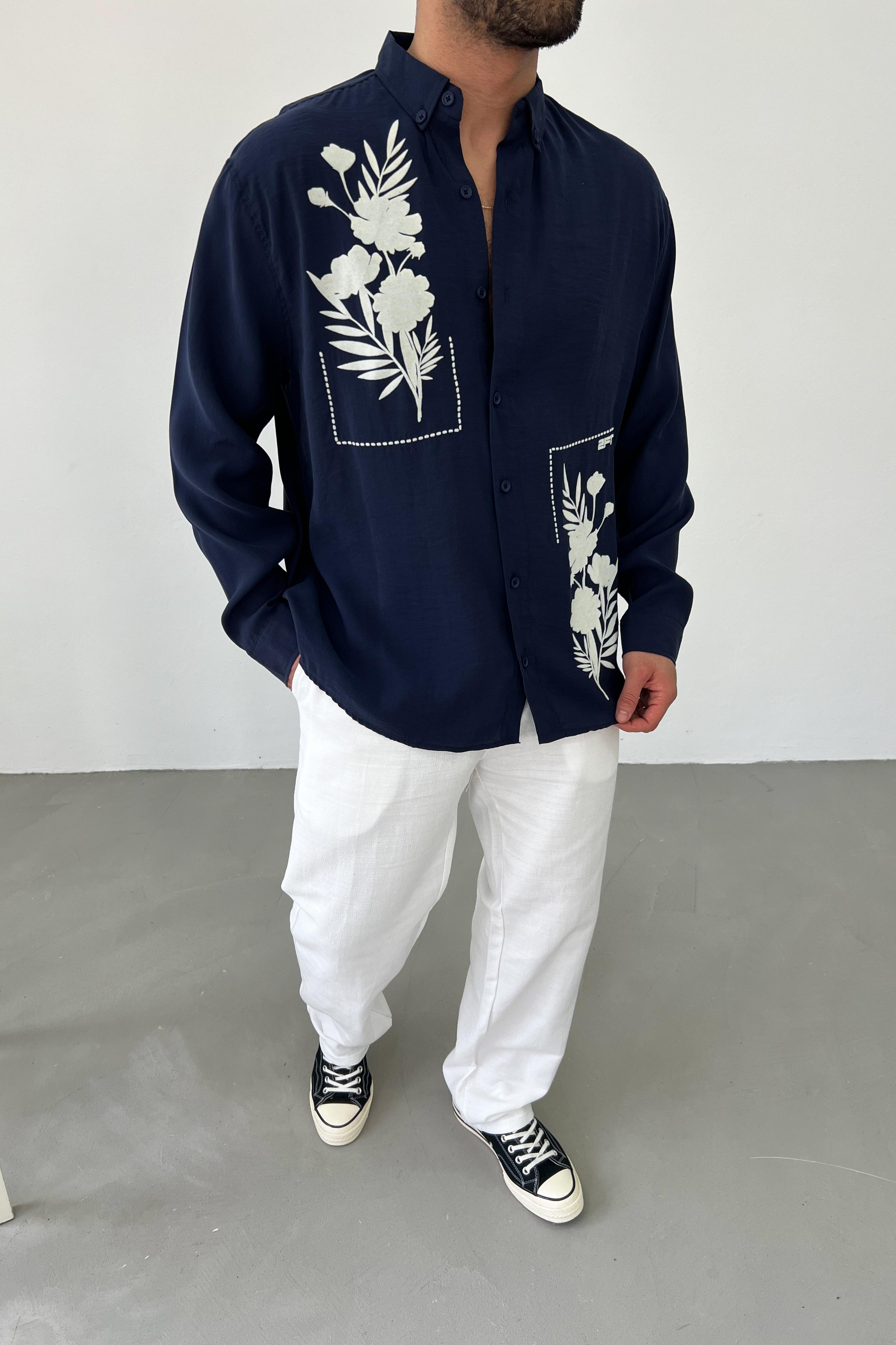 Flok Baskılı Oversize Gömlek 1110