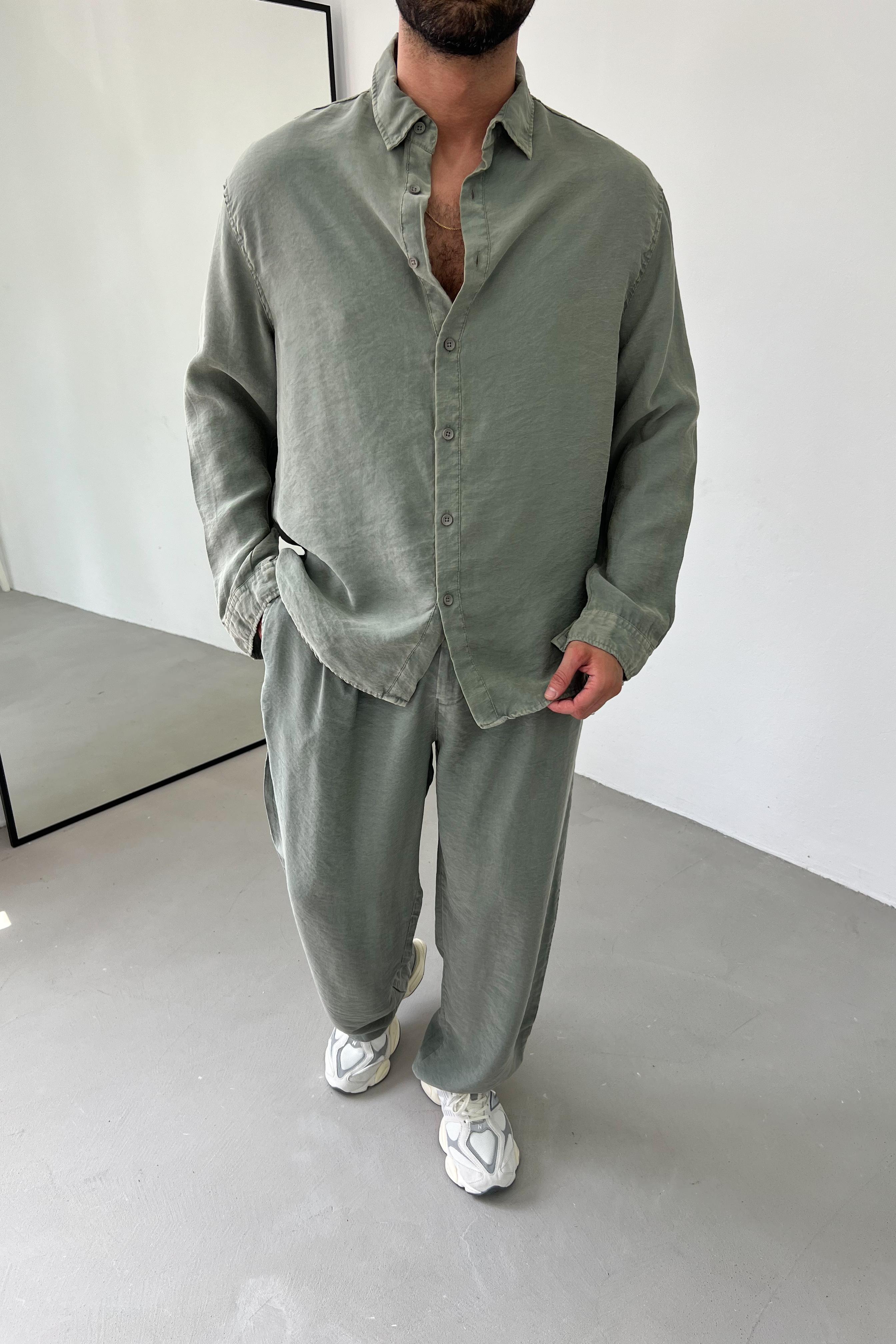 Modal Yıkamalı Oversize Gömlek 1170 - Haki