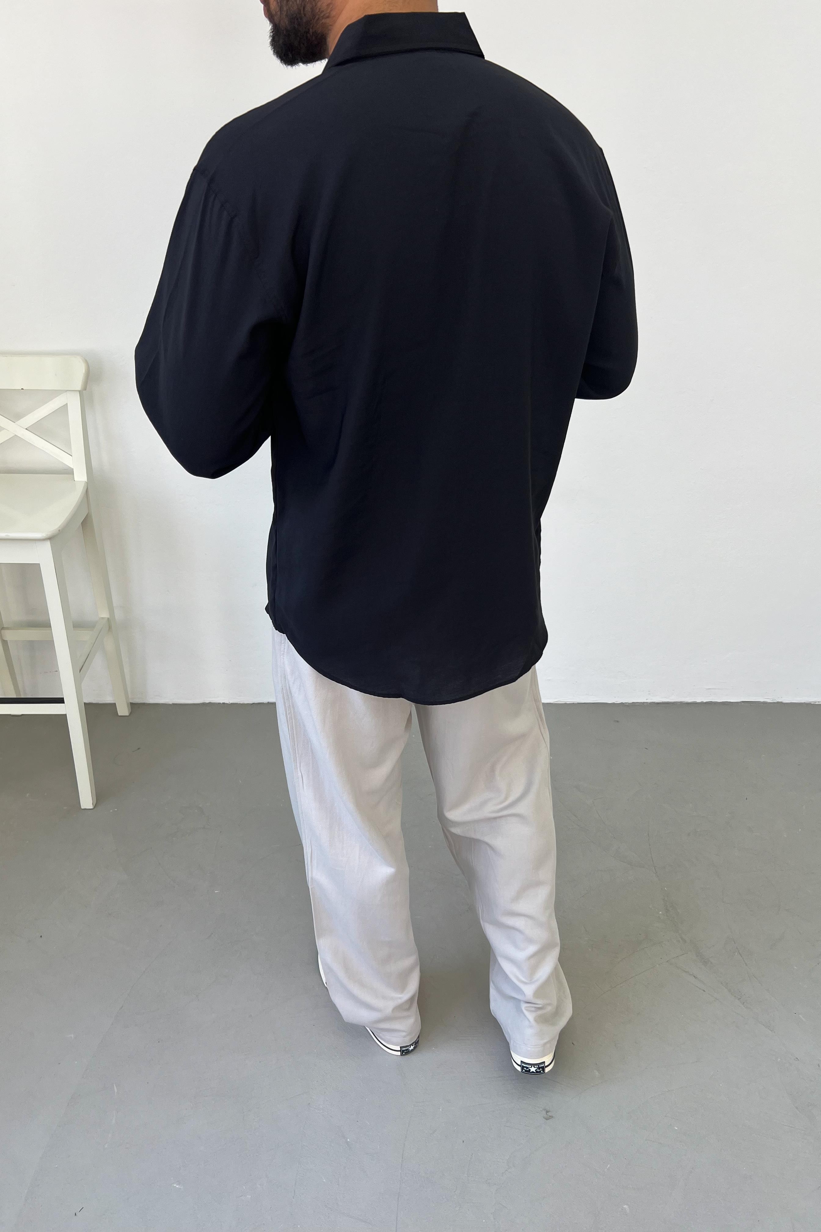 Modal Kumaş Siyah Oversize Gömlek 4025