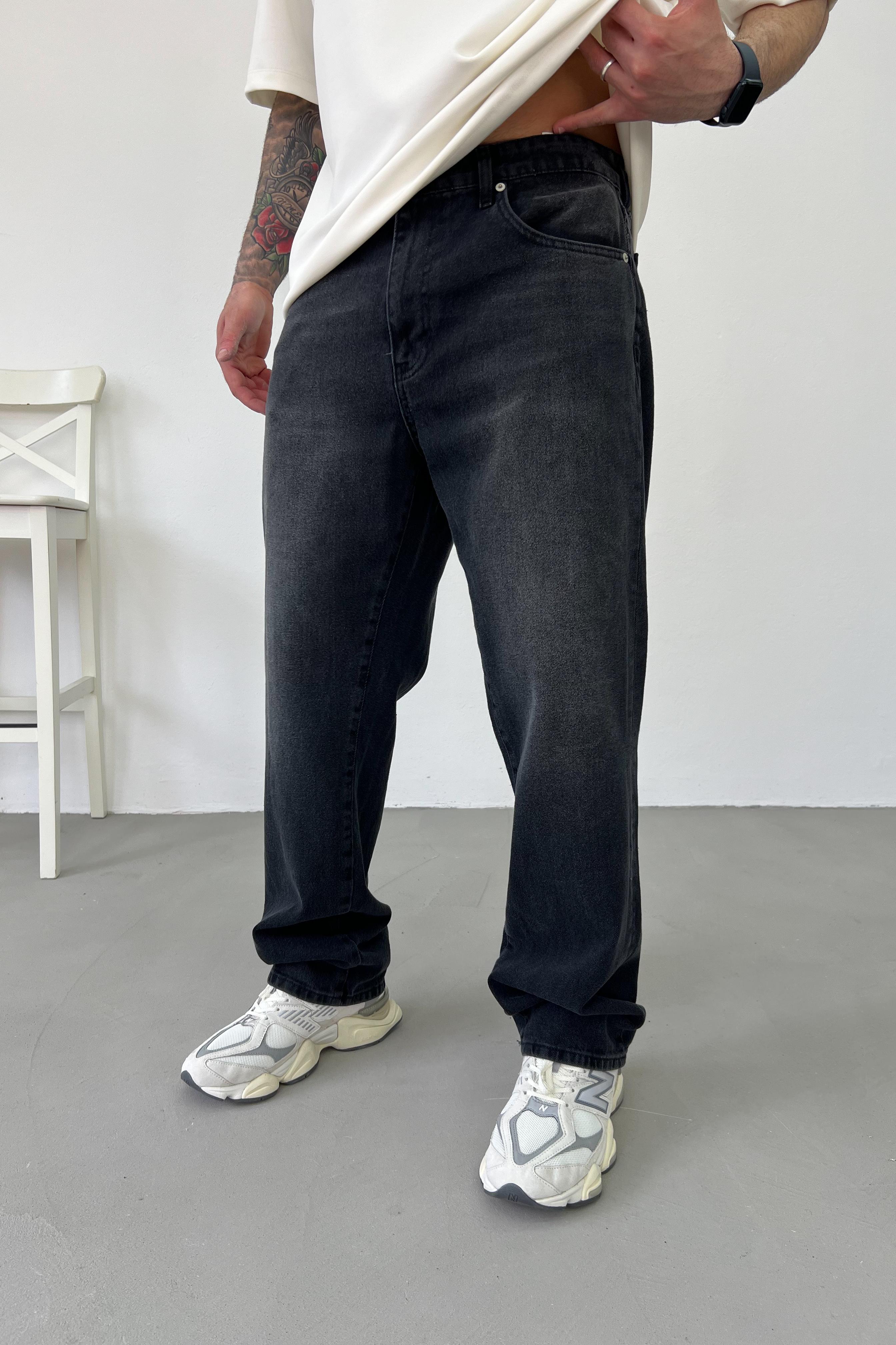 Taşlamalı Füme Baggy Pantolon 16728-1