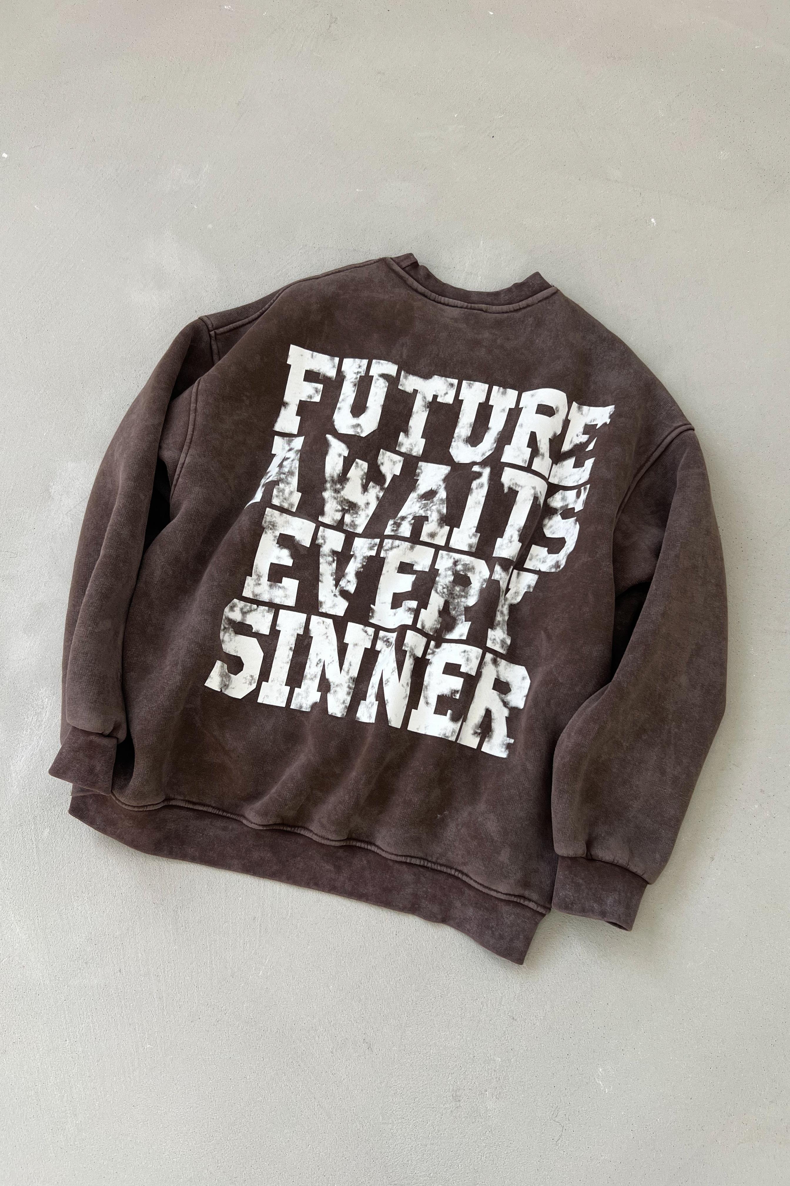 Future Is Here Yazı Detaylı Yıkamalı Kahve Oversize Sweatshirt 49