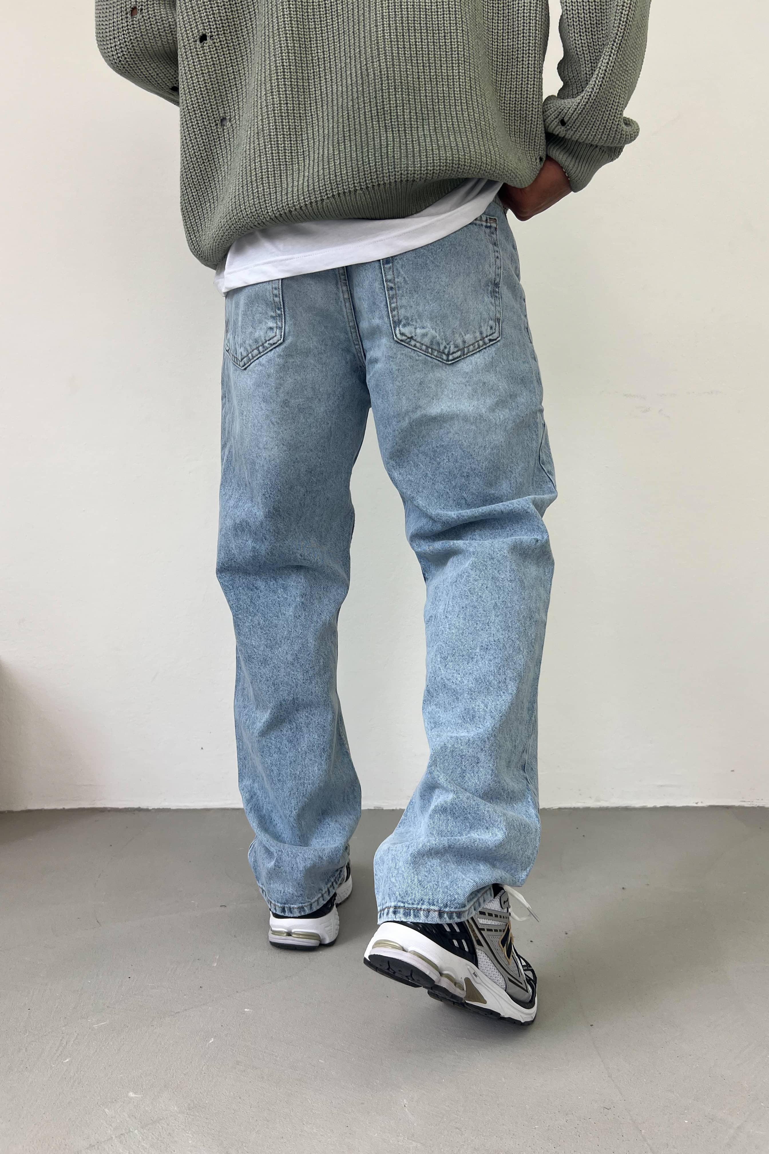 Taşlamalı Buz Mavi Baggy Pantolon 7358