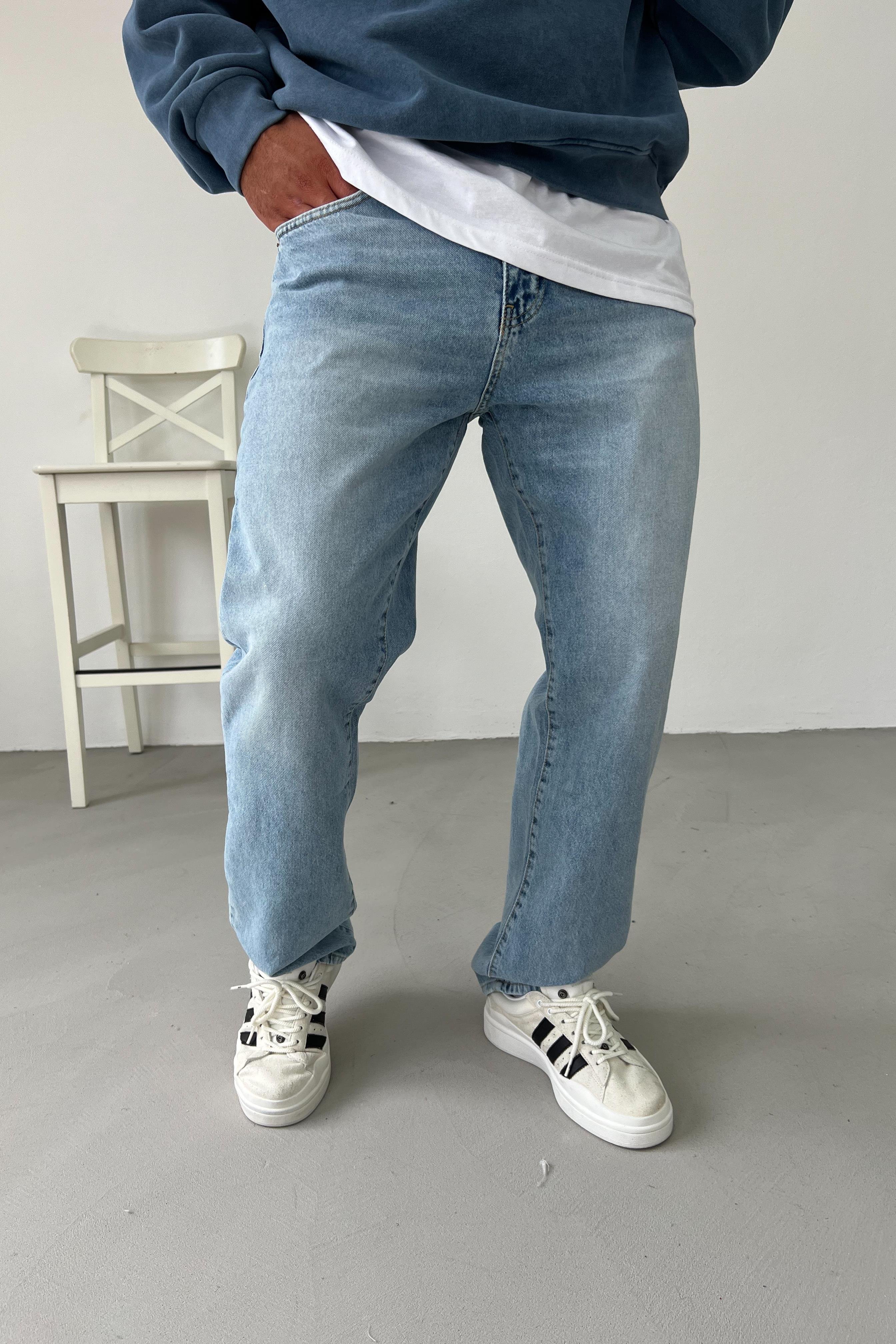 Taşlamalı Buz Mavi Baggy Pantolon 16431-4