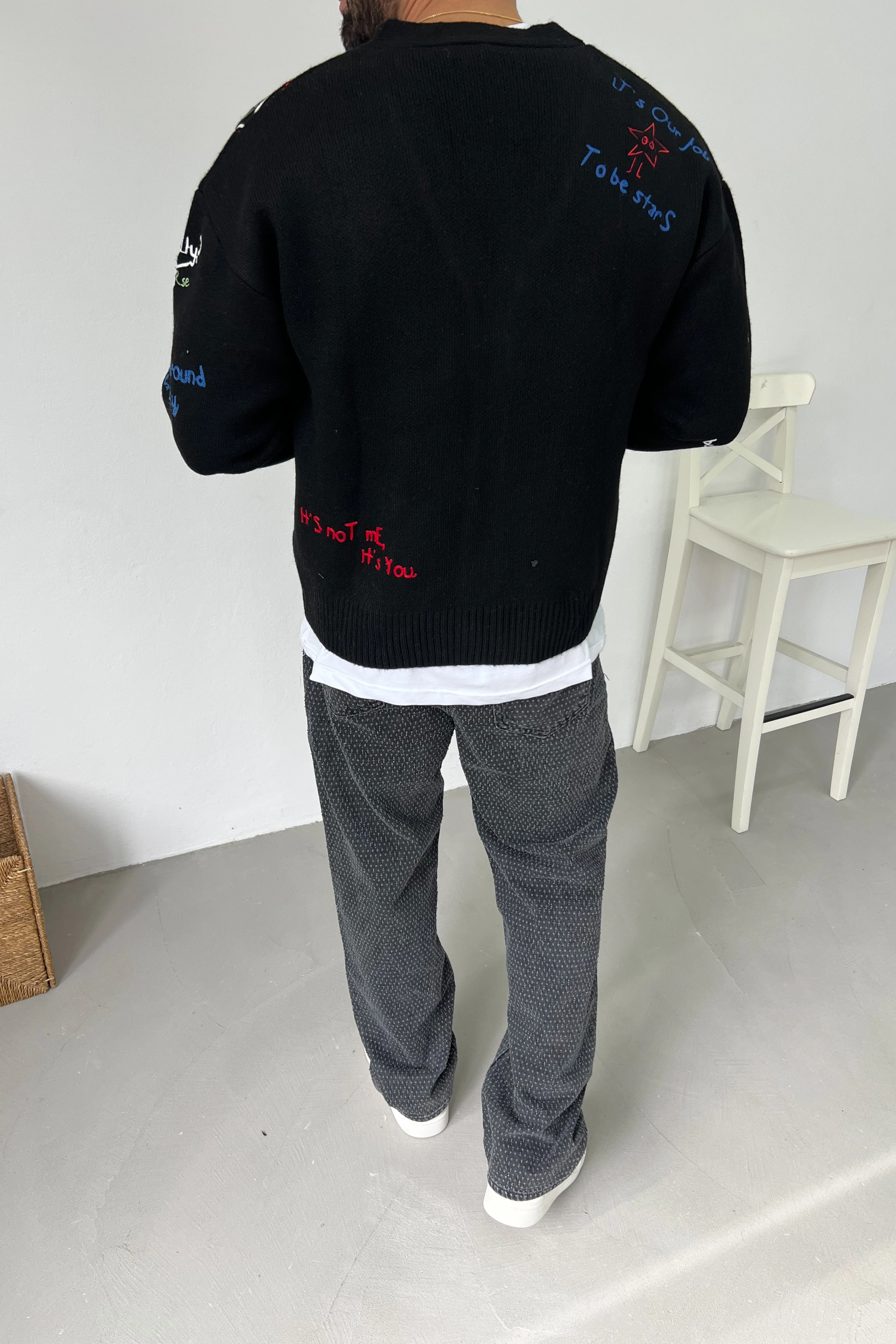 Süzene Nakışlı Oversize Triko Hırka 1004