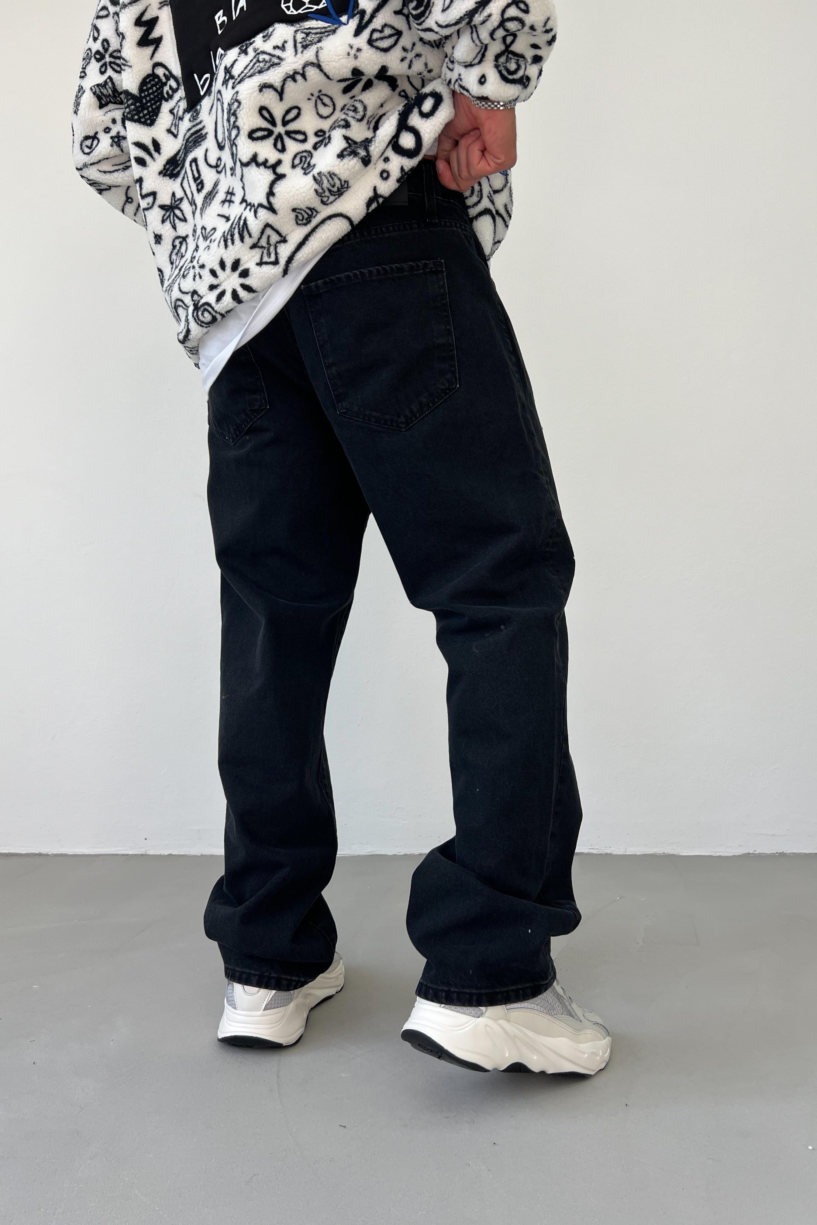 Yıkamalı Siyah Baggy Pantolon 16583-2