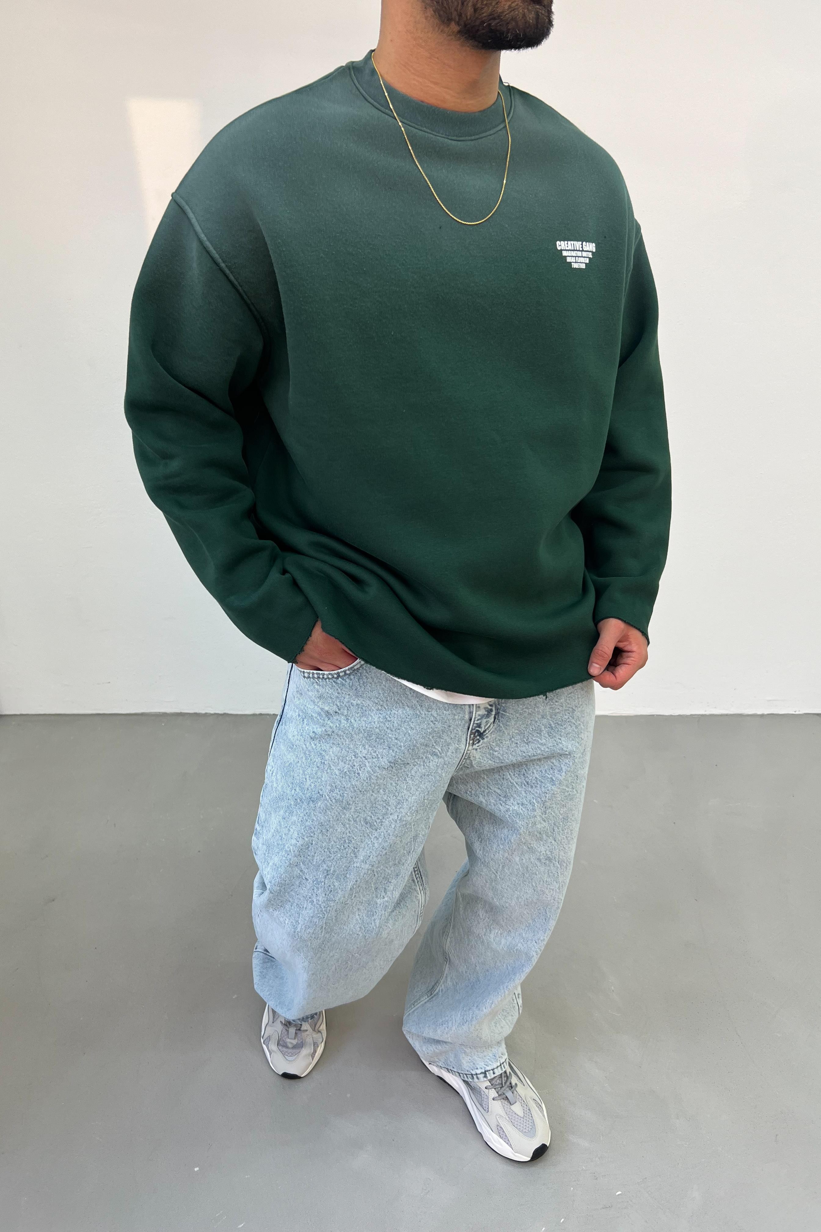 Creative Gang Sprey Boyalı Yeşil Oversize Sweatshirt 20