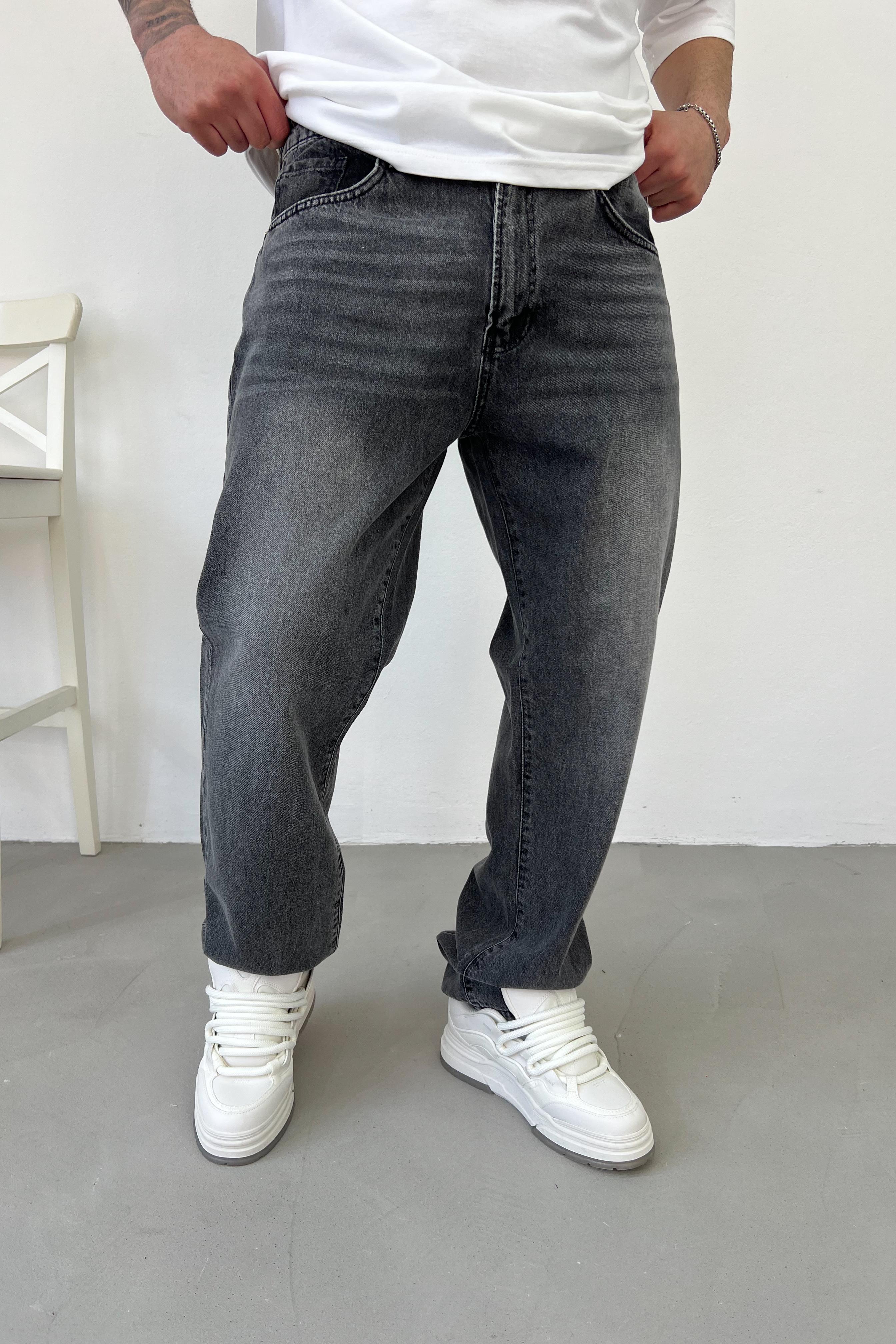 Taşlamalı Füme Baggy Pantolon 16599-2
