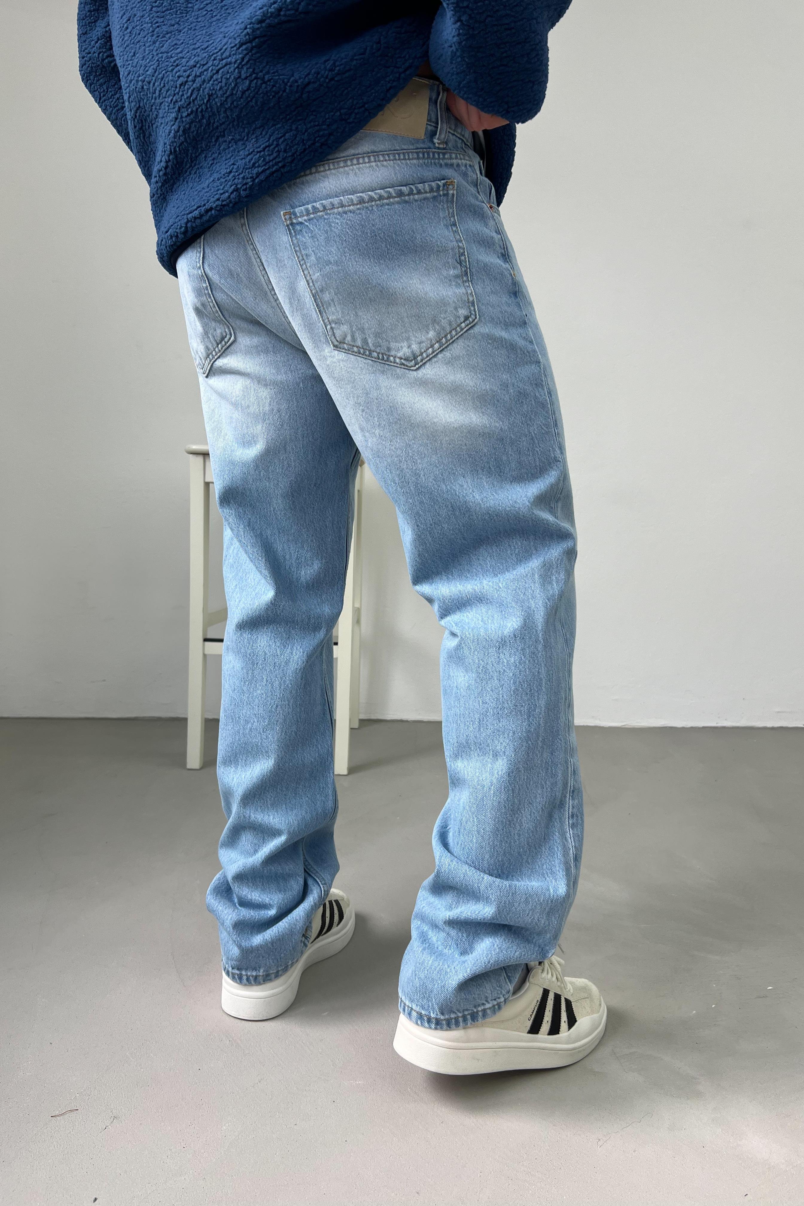 Taşlamalı Buz Mavi Baggy Pantolon 16567-3