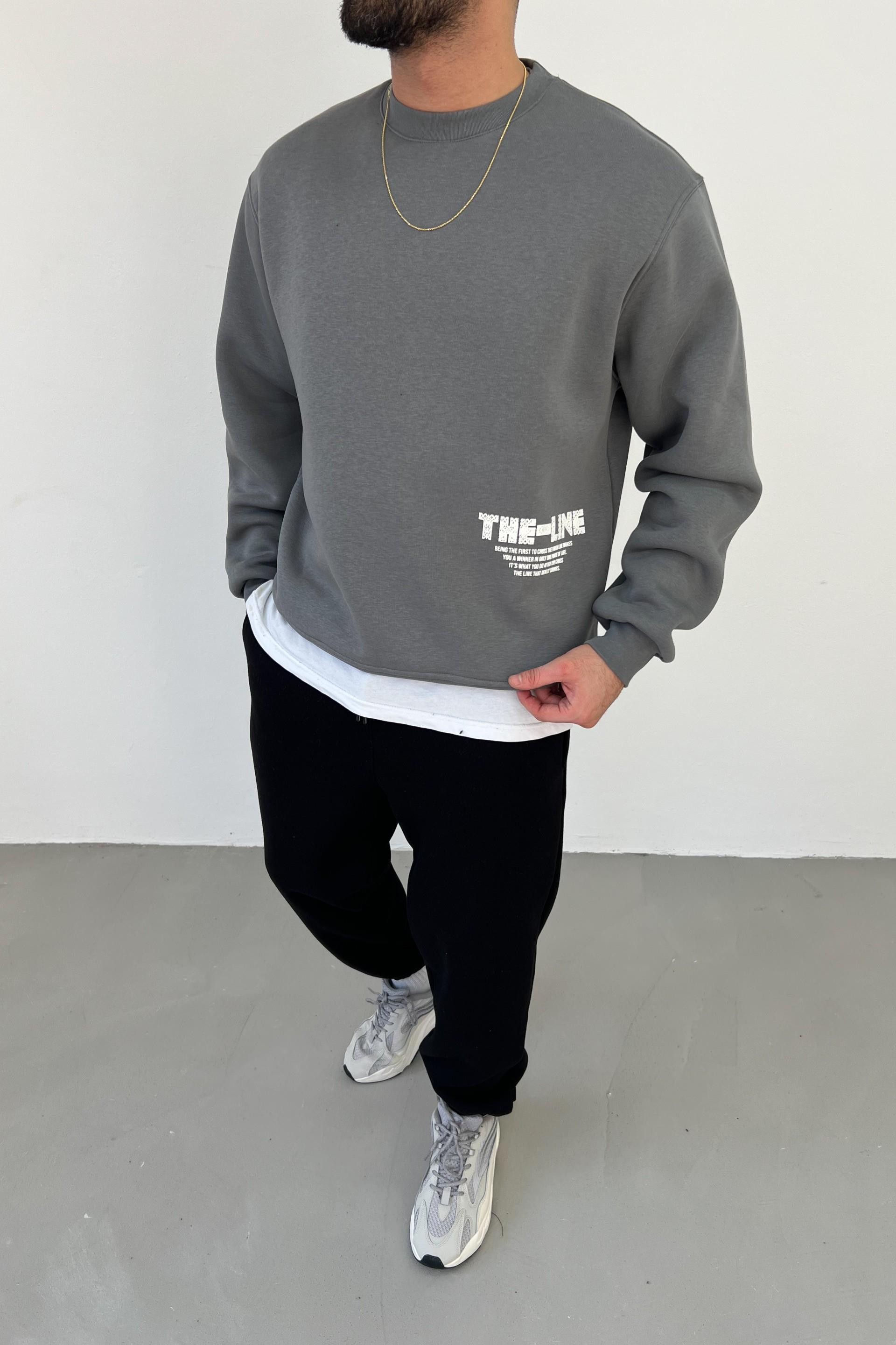 The Line Baskılı Oversize Füme Sweatshirt 1009