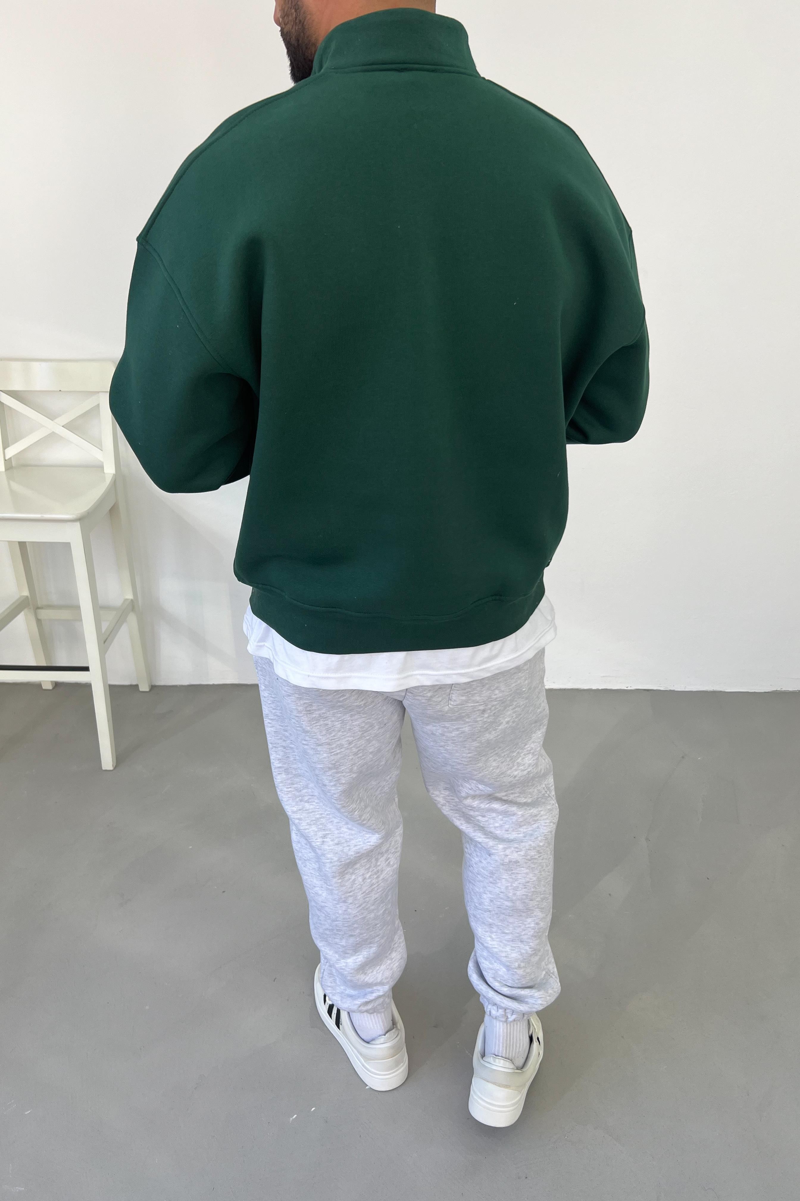 Yakası Fermuarlı Yeşil Oversize Sweatshirt 315