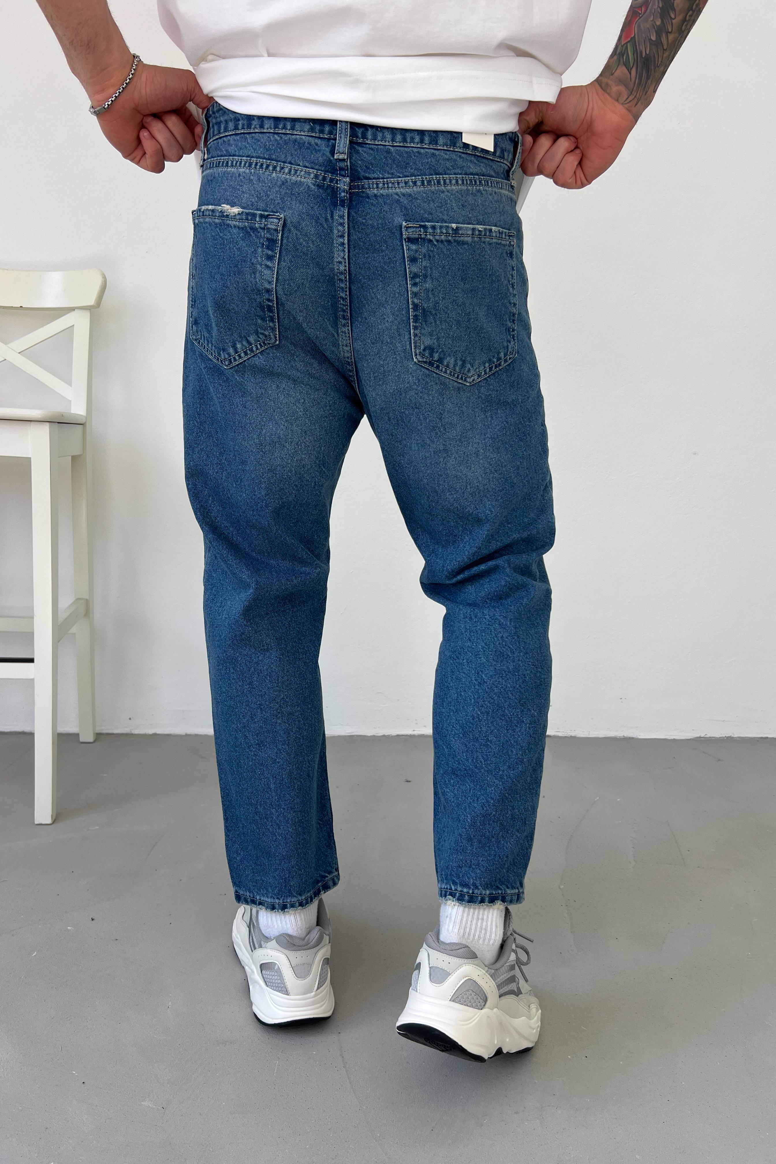 Yırtık Detaylı Taşlamalı Mavi Boyfriend Pantolon 2707-4