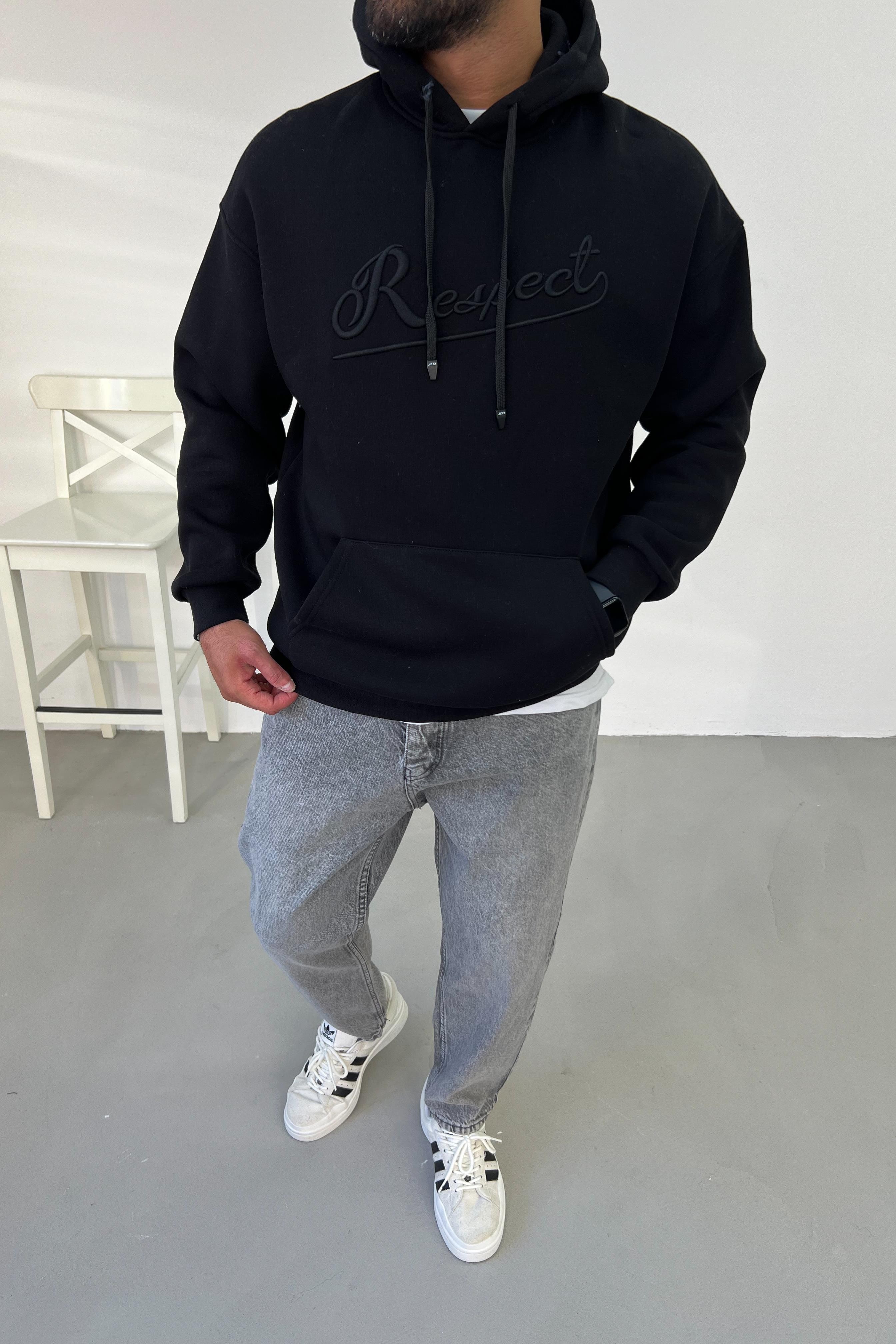 Respect Nakışlı Siyah Oversize Sweatshirt 1171
