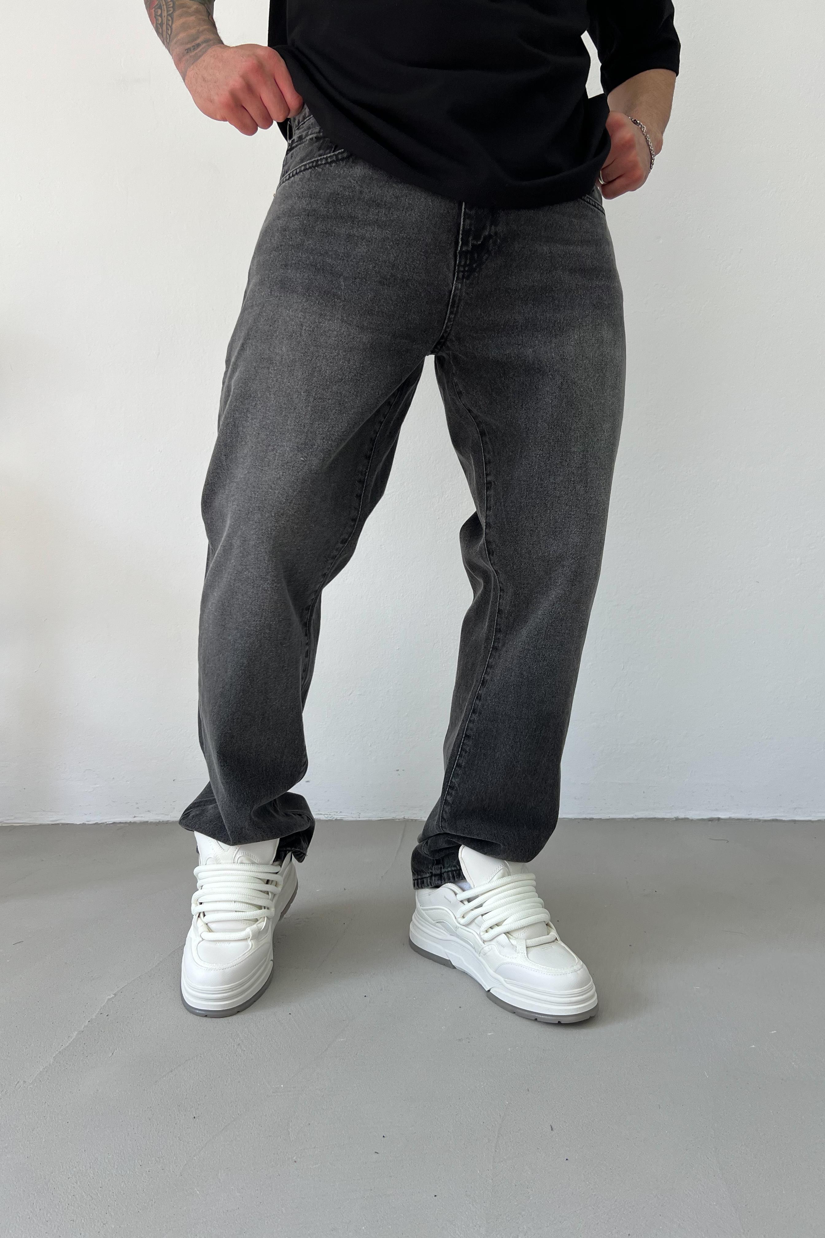 Taşlamalı Antrasit Baggy Pantolon 16671-STD