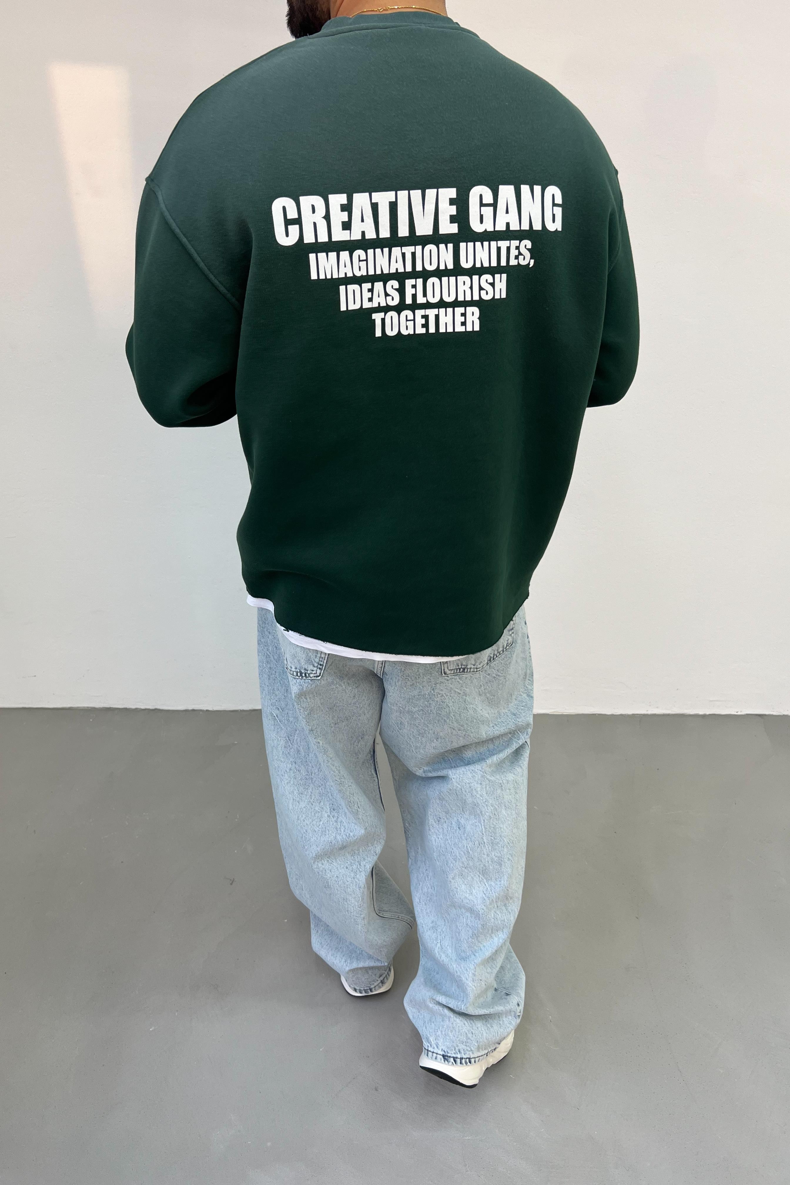 Creative Gang Sprey Boyalı Yeşil Oversize Sweatshirt 20
