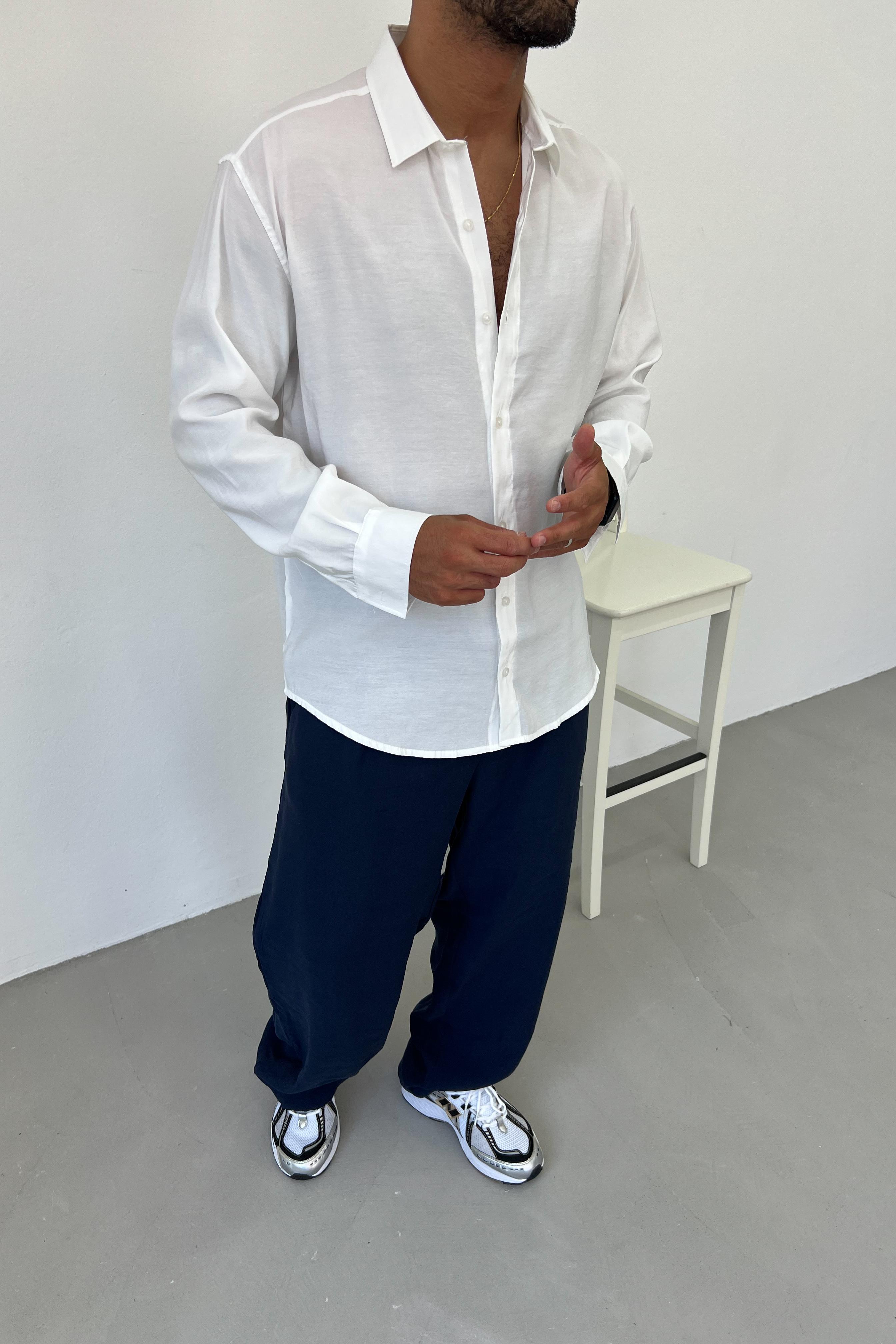 Tensel Kumaş Basic Oversize Gömlek 40-36 - Beyaz