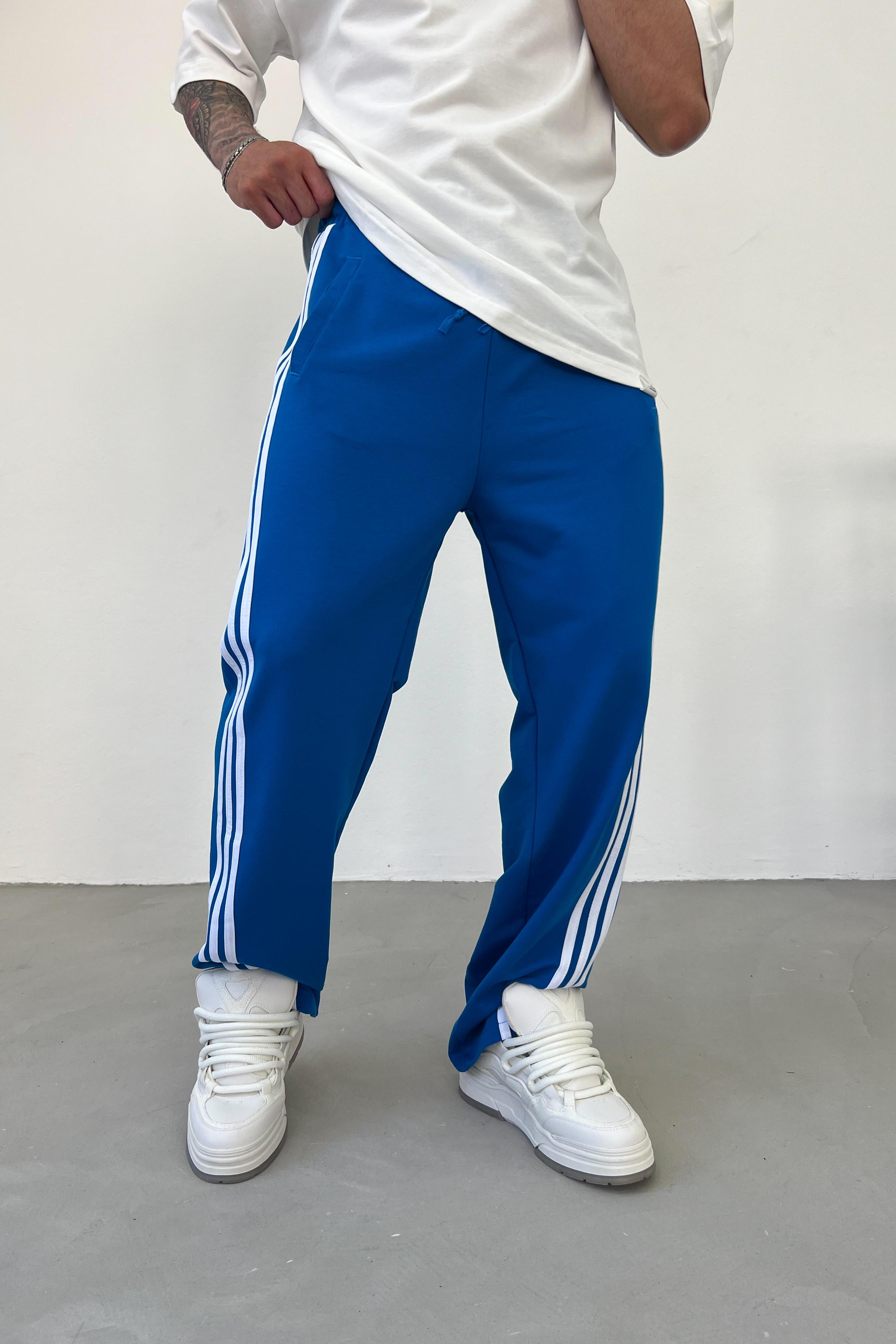 Çapraz Şerit Detaylı Baggy Eşofman 2095 - Saks Mavi